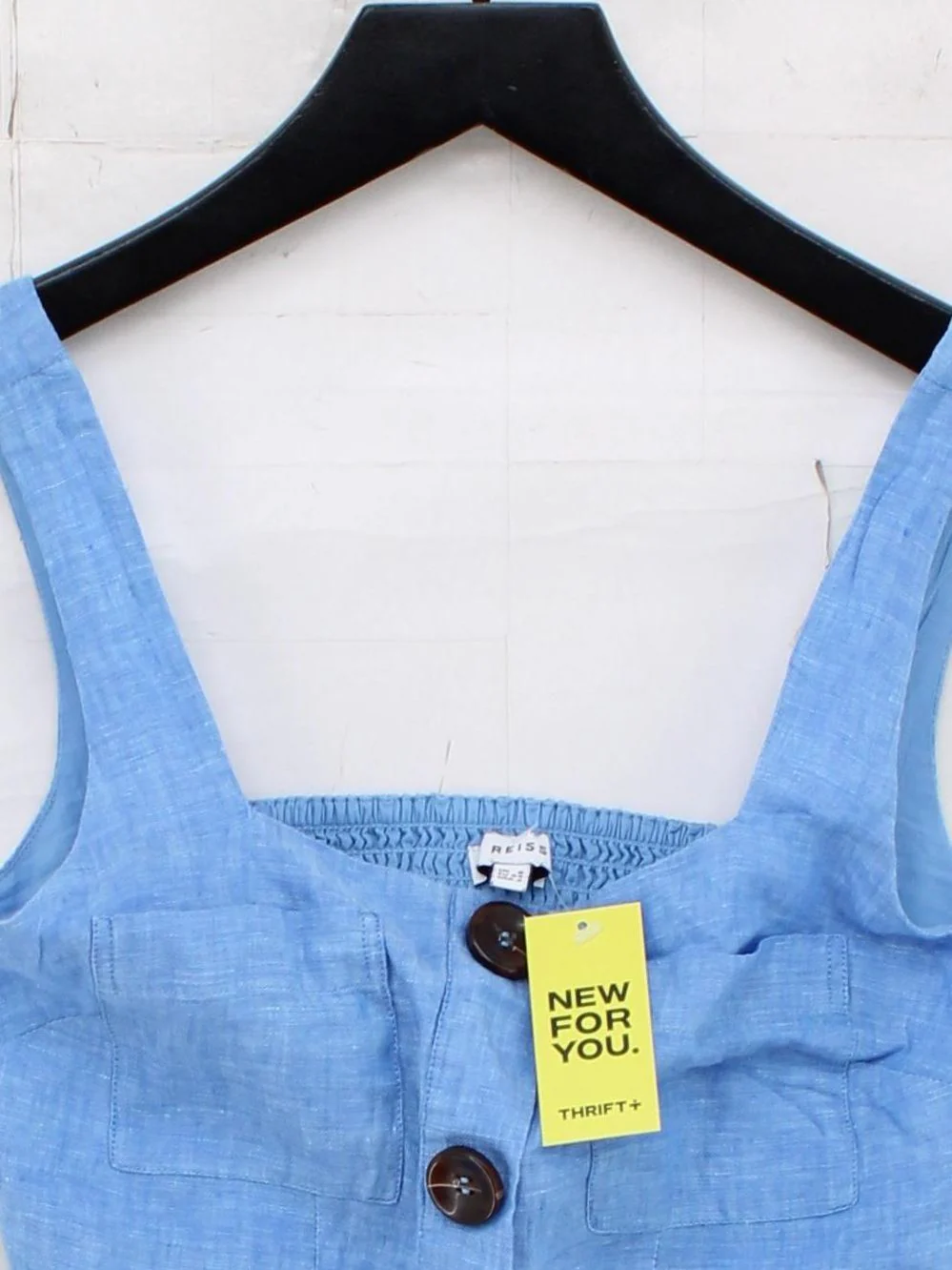 Reiss Women's Top S Blue Linen with Cotton Sleeveless Square Neck Cropped - Image 3