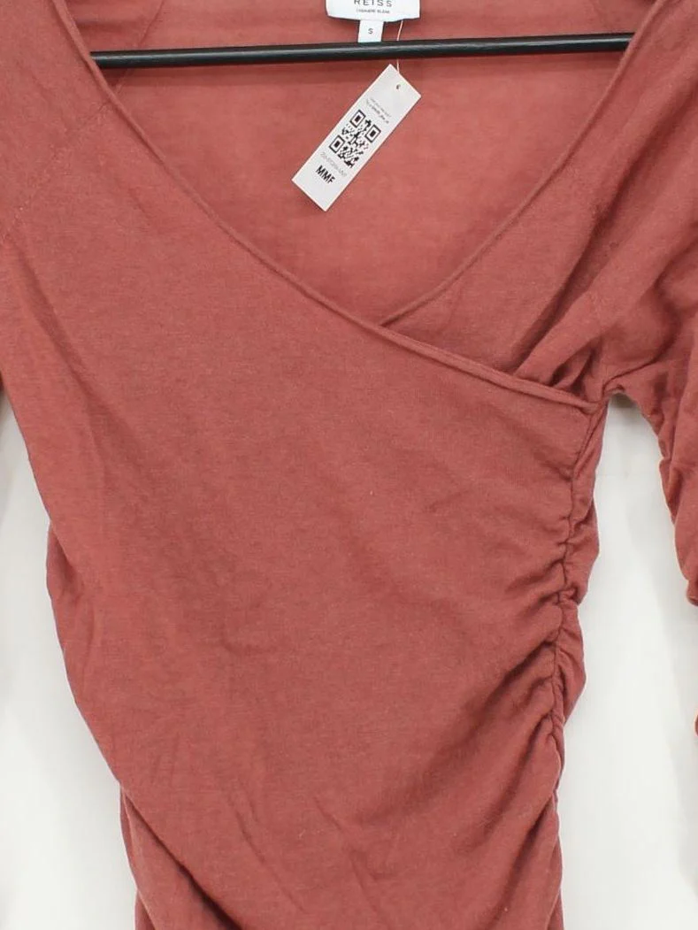 Reiss Women's Top S Brown Wool with Polyester, Cashmere Long Sleeve V-Neck Basic - Image 3