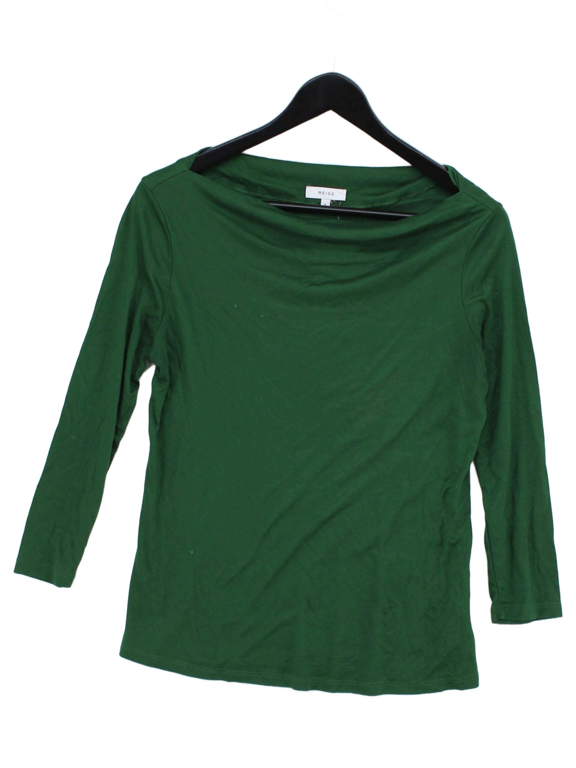 Reiss Women's Top S Green 100% Viscose 3/4 Sleeve Square Neck Jersey
