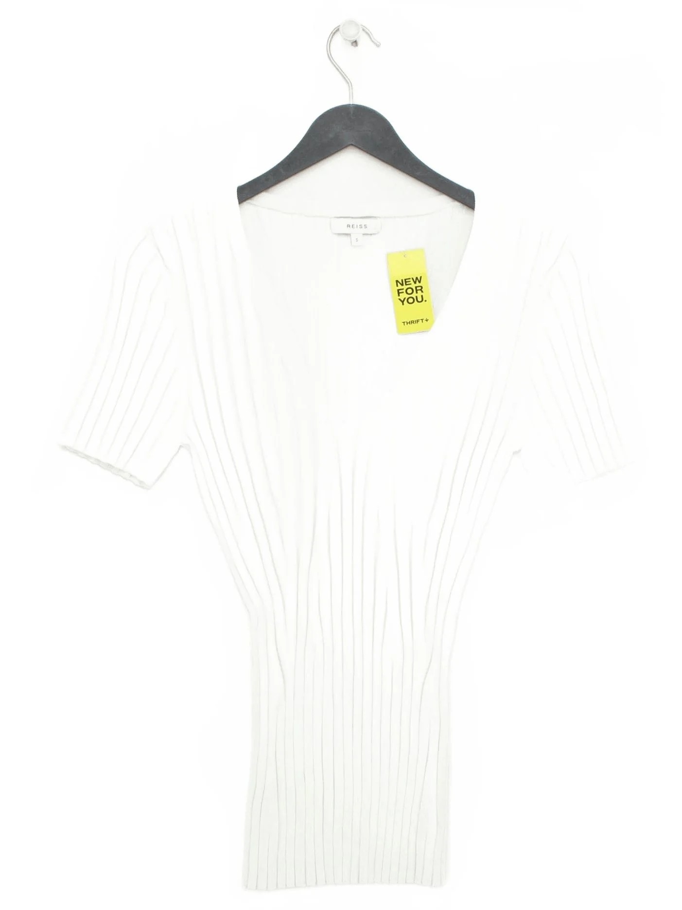 Reiss Women's Top S White Viscose with Nylon, Elastane Short Sleeve V-Neck Basic