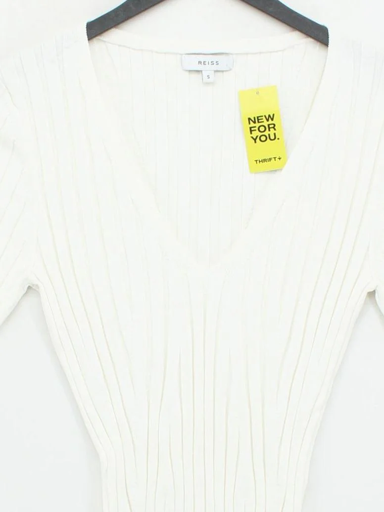 Reiss Women's Top S White Viscose with Nylon, Elastane Short Sleeve V-Neck Basic - Image 3