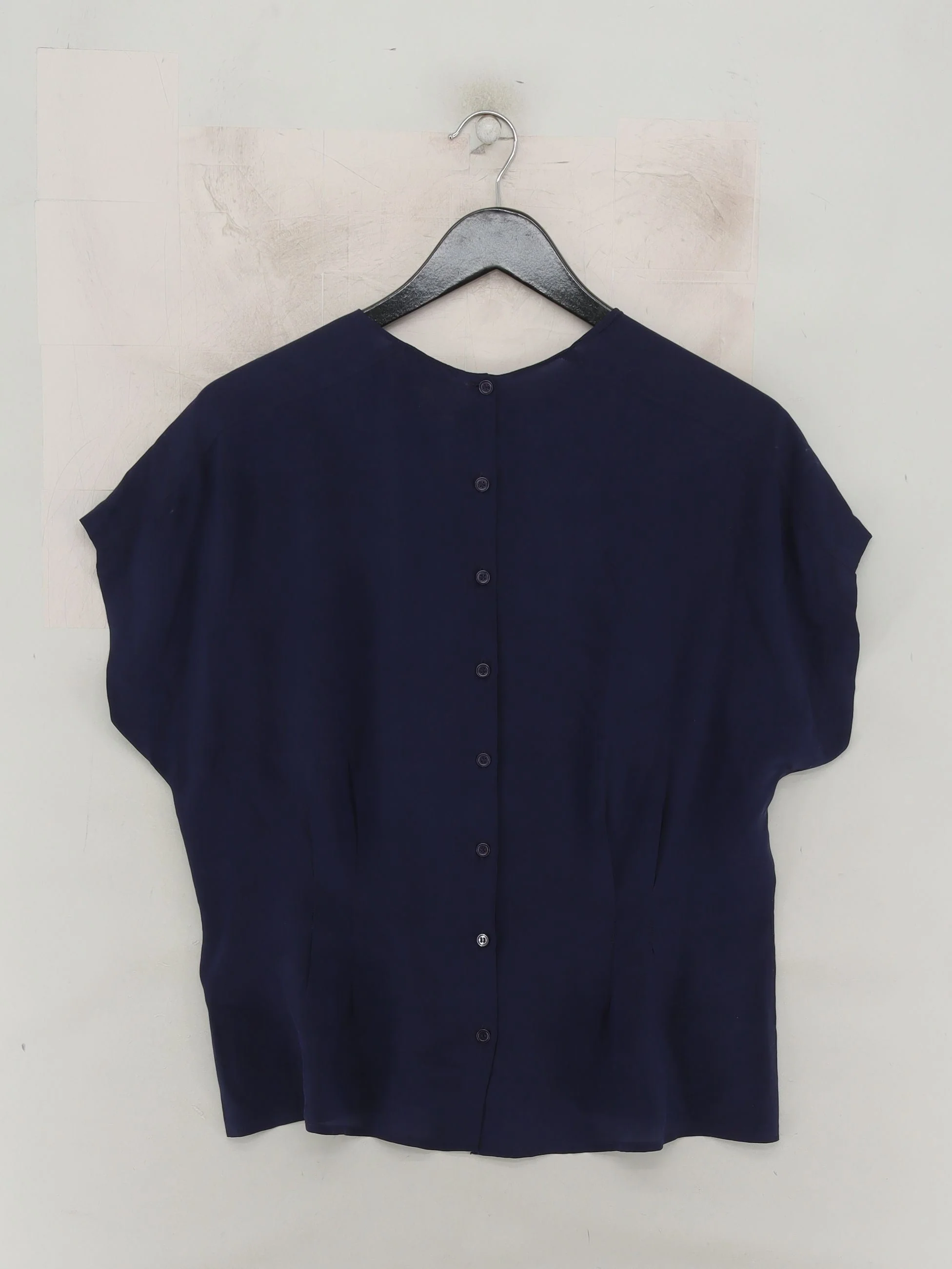 Reiss Women's Top XS Blue 100% Silk Short Sleeve Round Neck Basic - Image 2