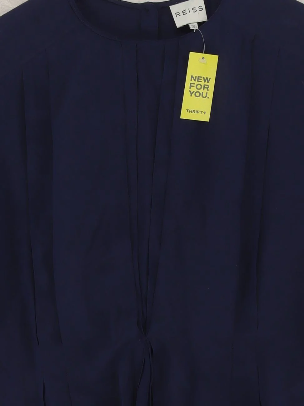 Reiss Women's Top XS Blue 100% Silk Short Sleeve Round Neck Basic - Image 3