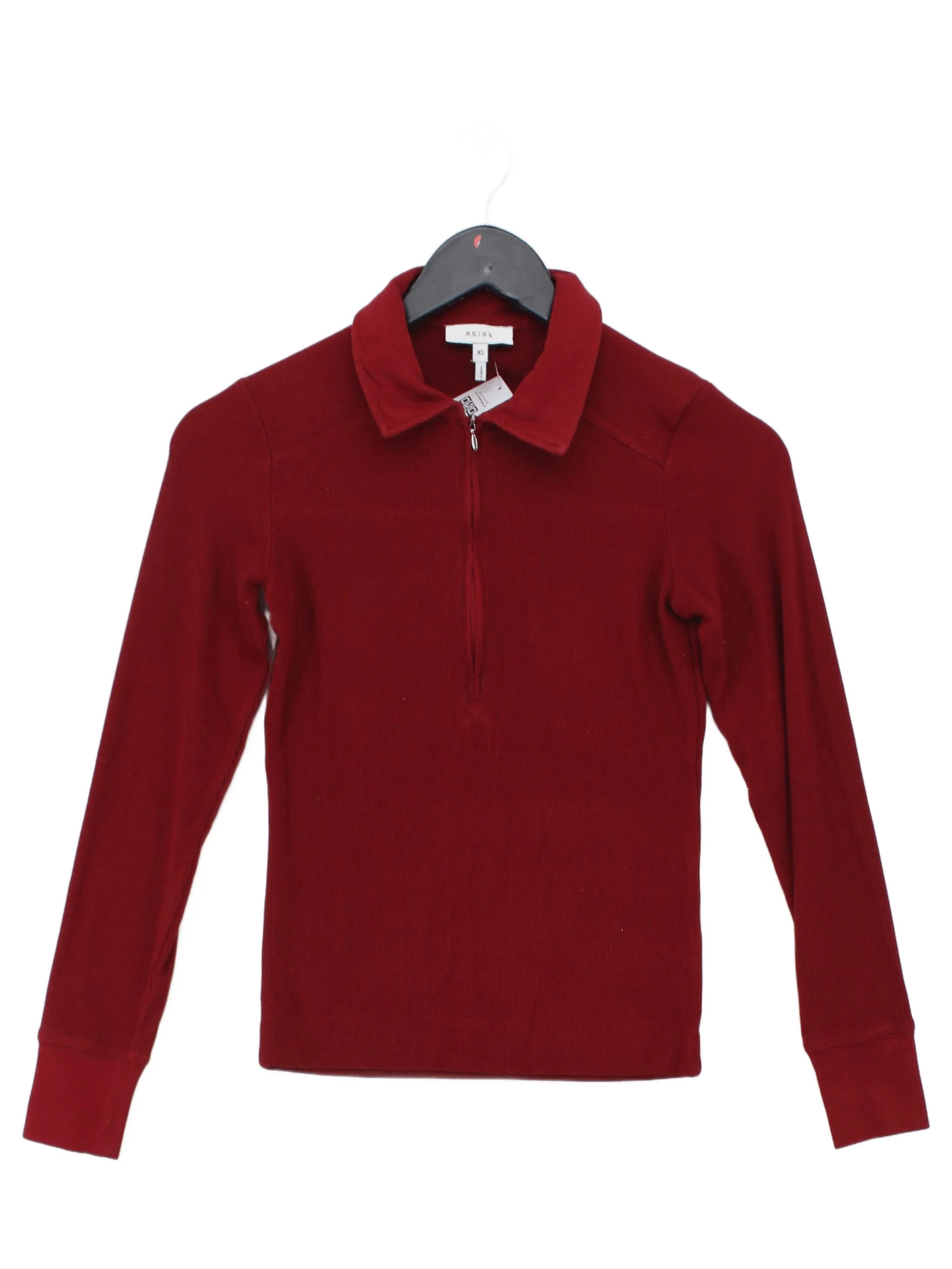 Reiss Women's Top XS Red 100% Other Long Sleeve Collared Basic