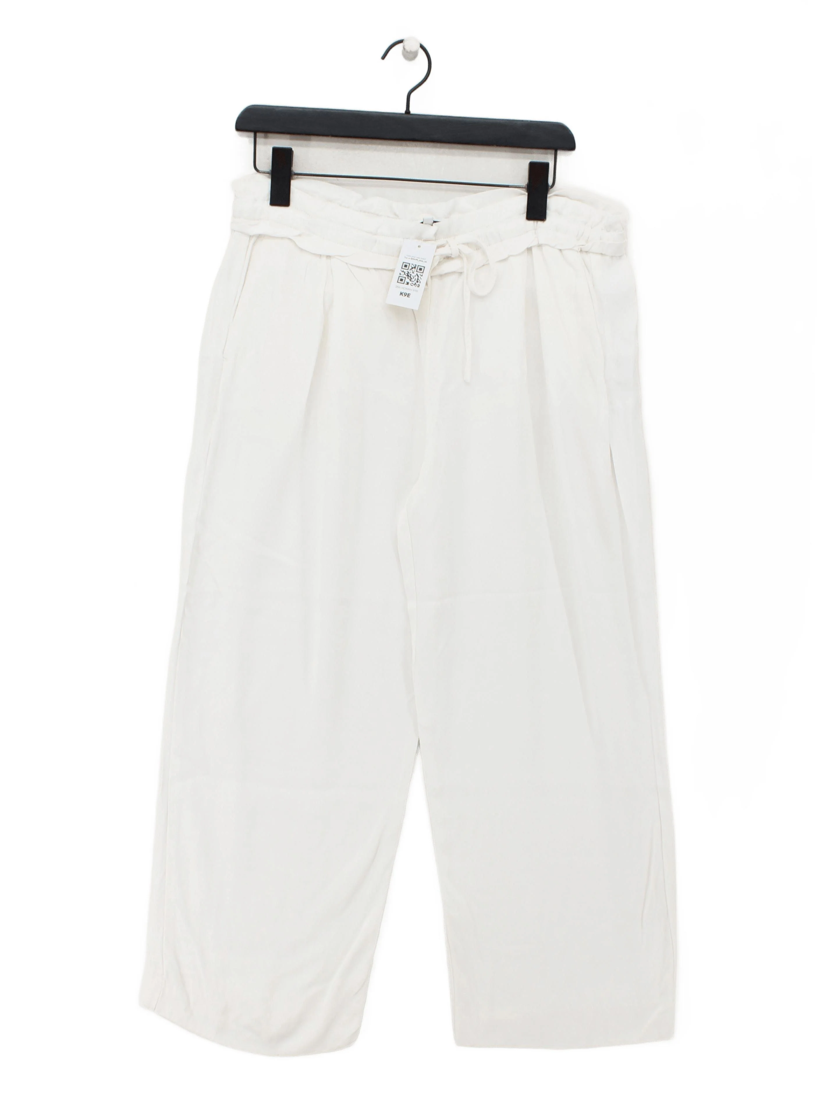 Reiss Women's Trousers UK 14 White 100% Viscose Wide-Leg Cropped