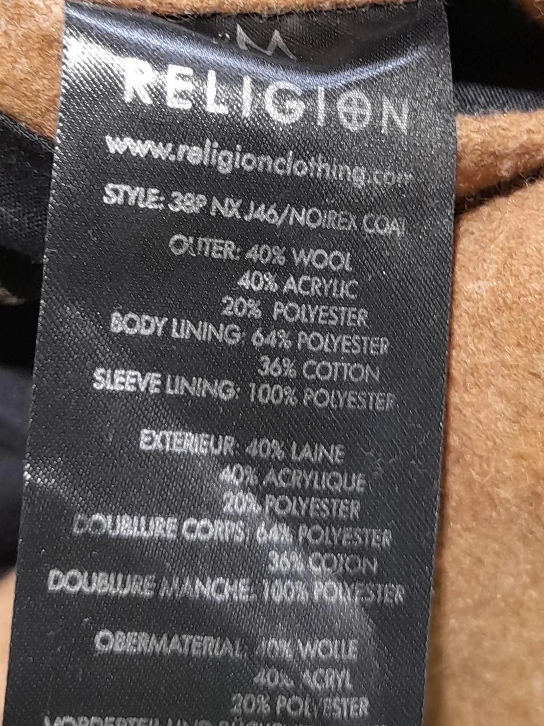Religion Men's Coat M Tan Wool with Acrylic, Polyester Overcoat - Image 7