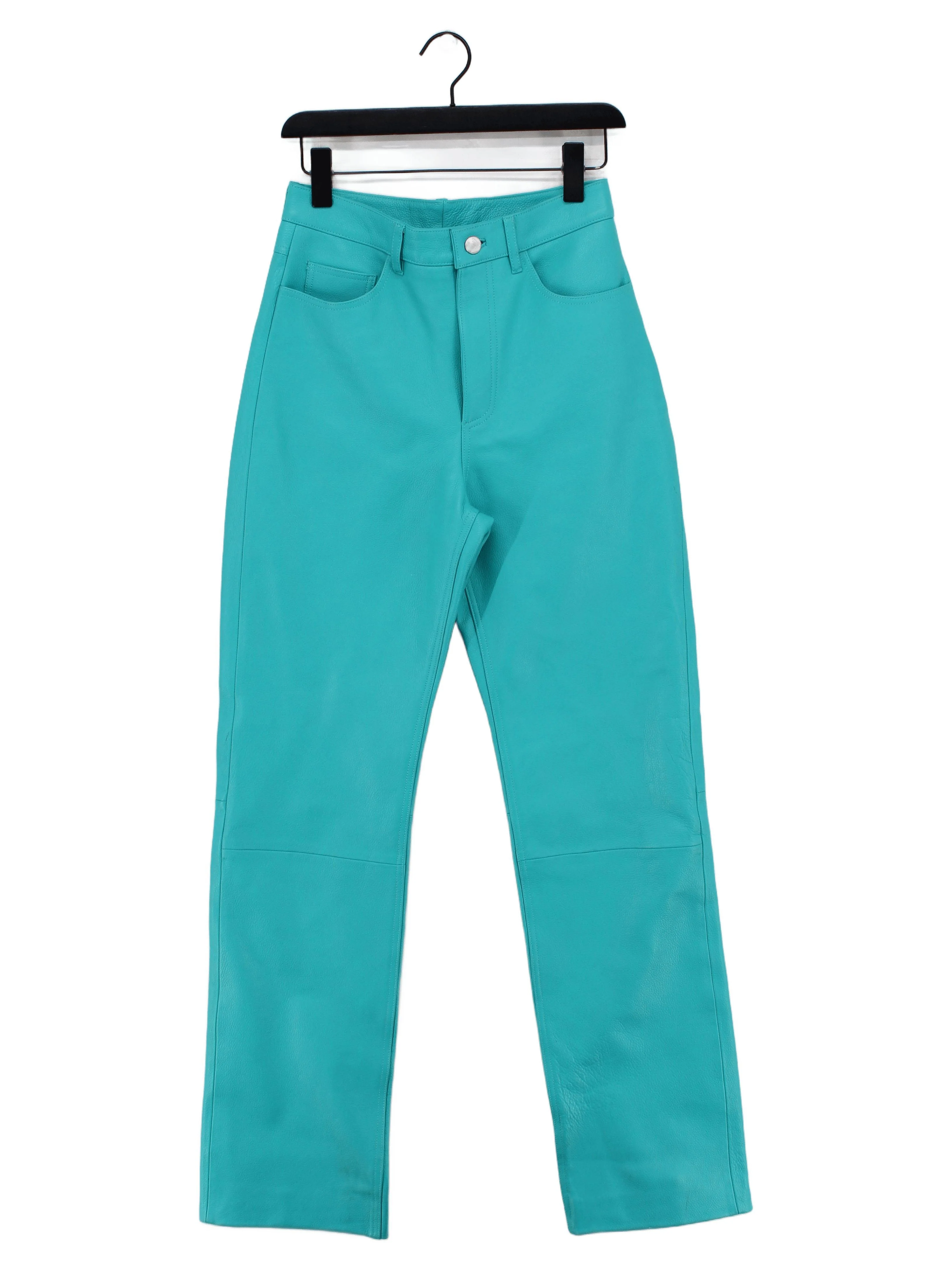 Remain Women's Trousers UK 10 Blue Leather with Polyester Straight Chino