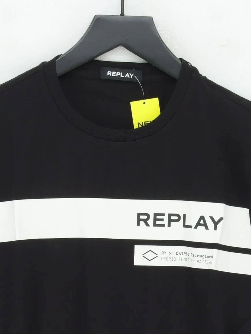 Replay Men's T-Shirt S Black Graphic 100% Cotton Basic New with tags - Image 3