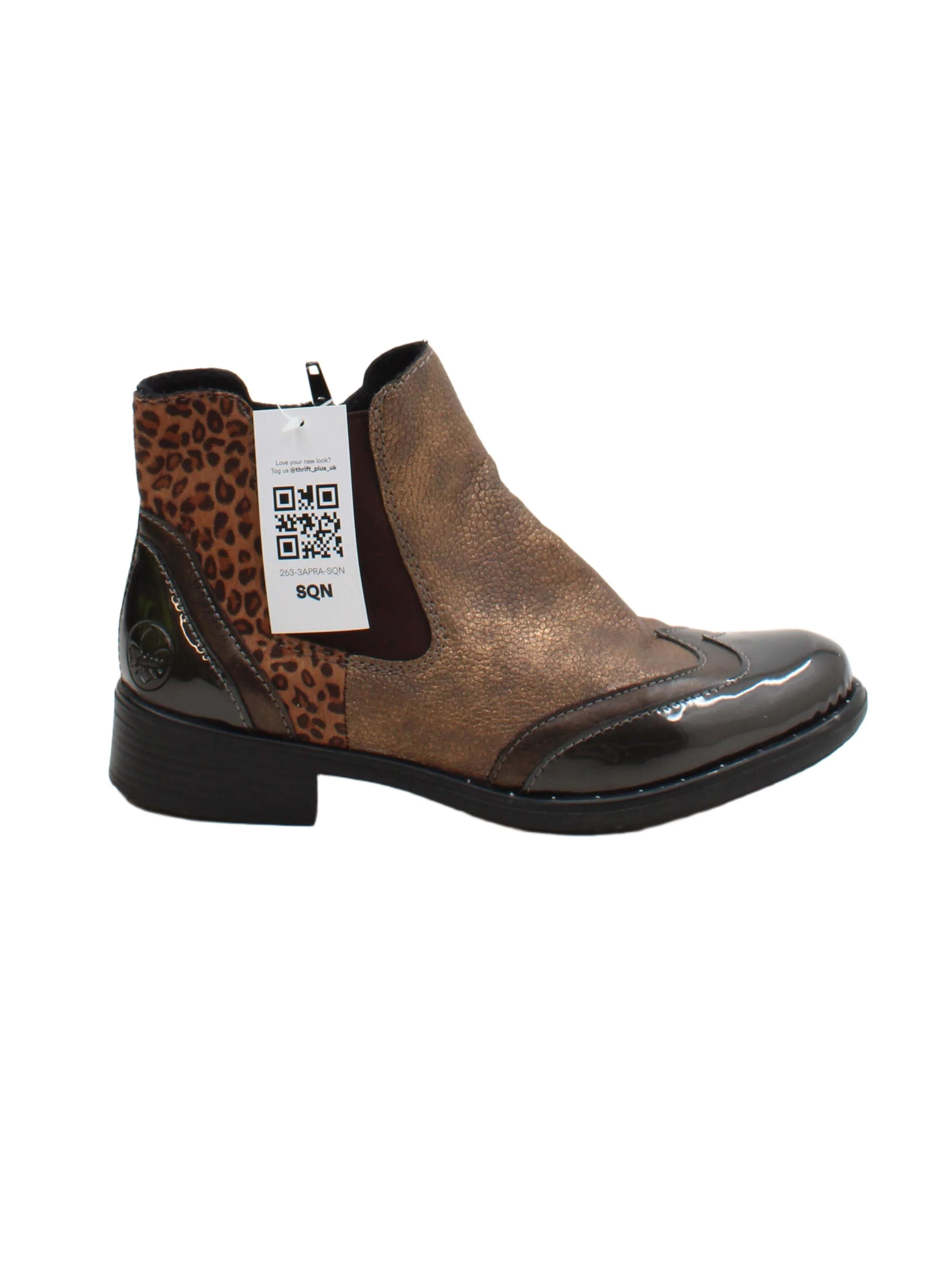 Rieker Women's Boots UK 6 Brown Animal Print 100% Faux Leather Chelsea