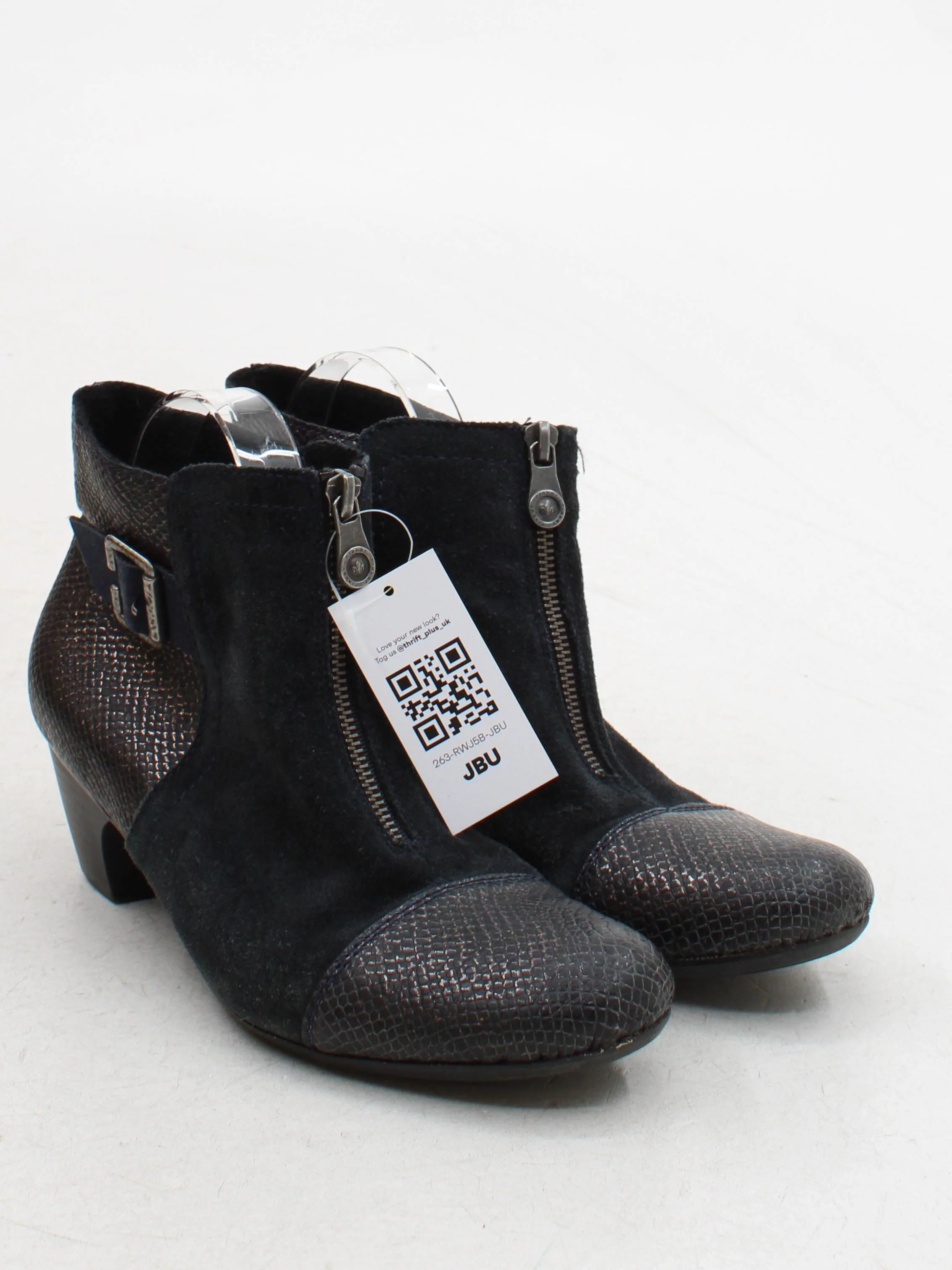 Rieker Women's Boots UK 7 Black Animal Print Suede with Faux Leather Combat - Image 4