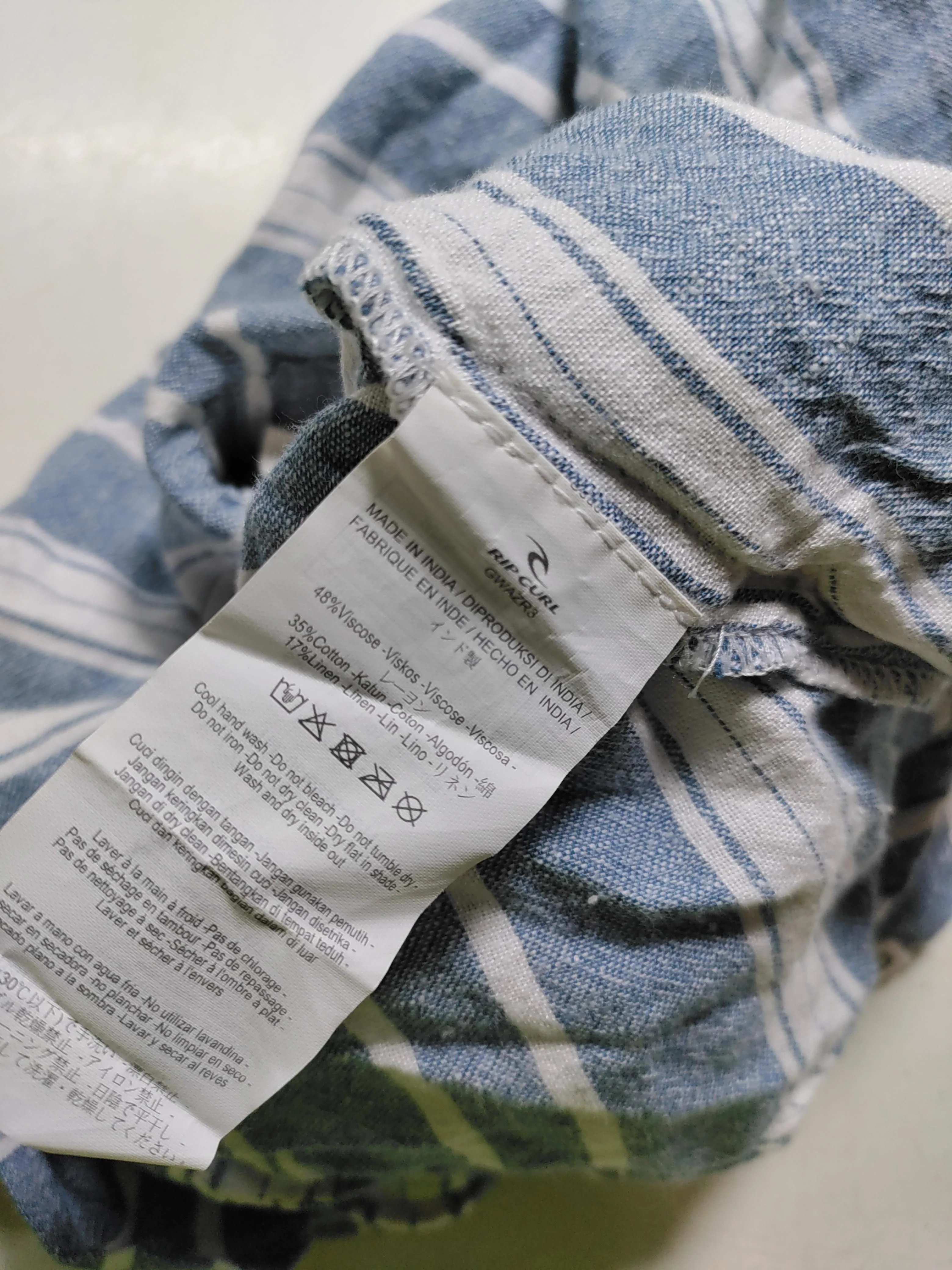 Rip Curl Women's Shorts L Blue Striped Viscose with Cotton, Linen Sweat - Image 6