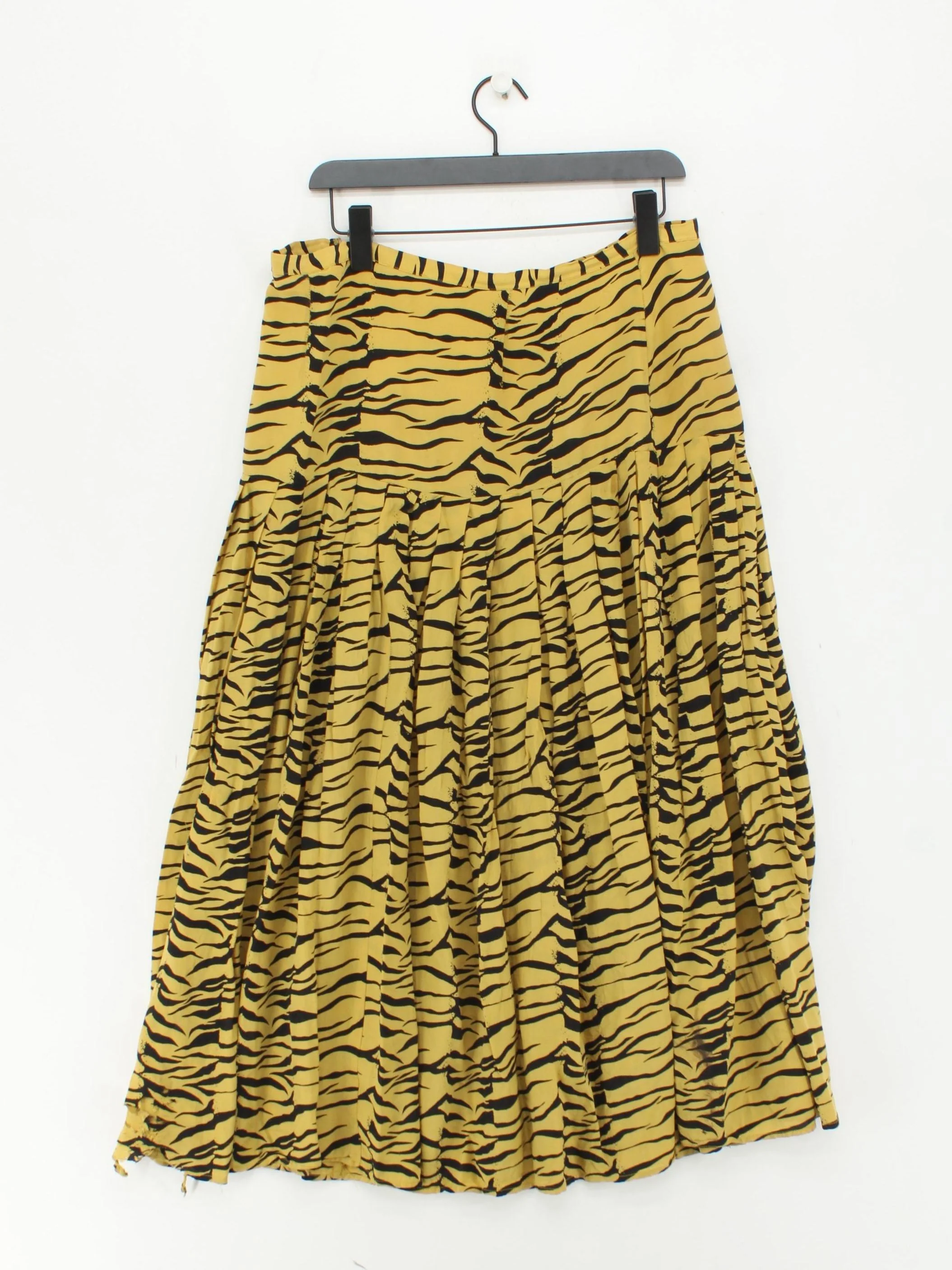 RIXO Women's Midi Skirt L Yellow Animal Print Silk with Polyester Midi Pleated - Image 2