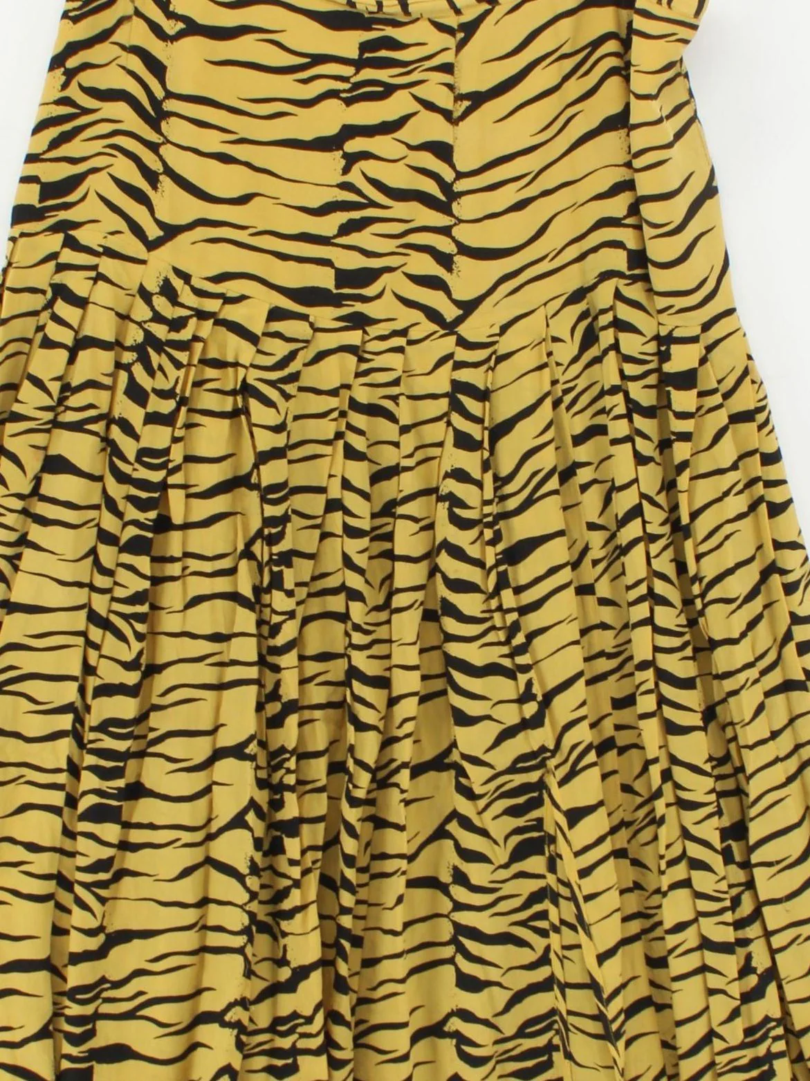 RIXO Women's Midi Skirt L Yellow Animal Print Silk with Polyester Midi Pleated - Image 3