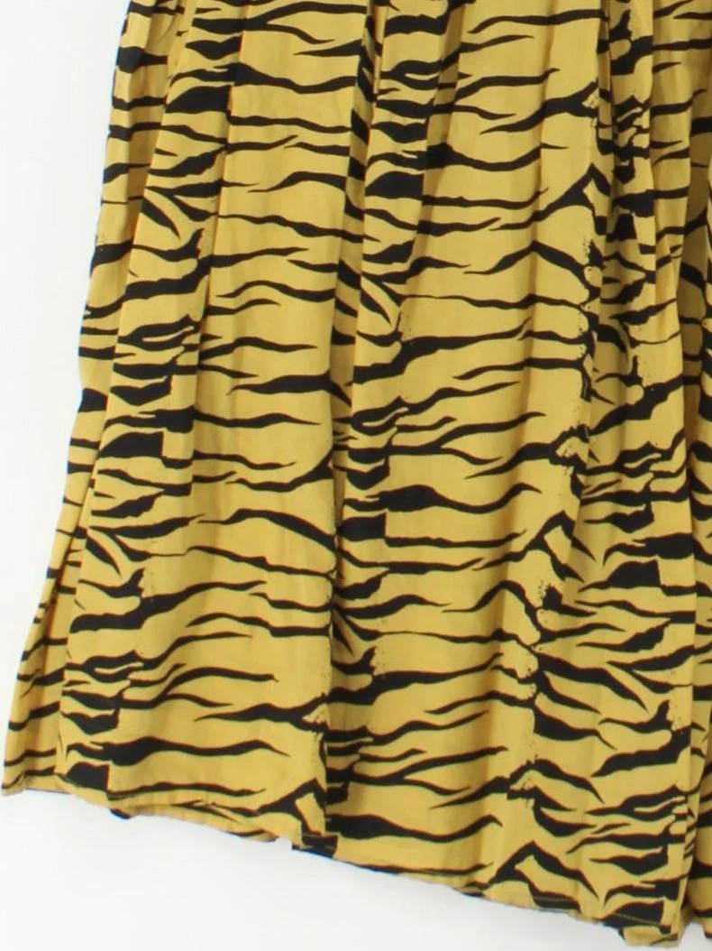 RIXO Women's Midi Skirt L Yellow Animal Print Silk with Polyester Midi Pleated - Image 4