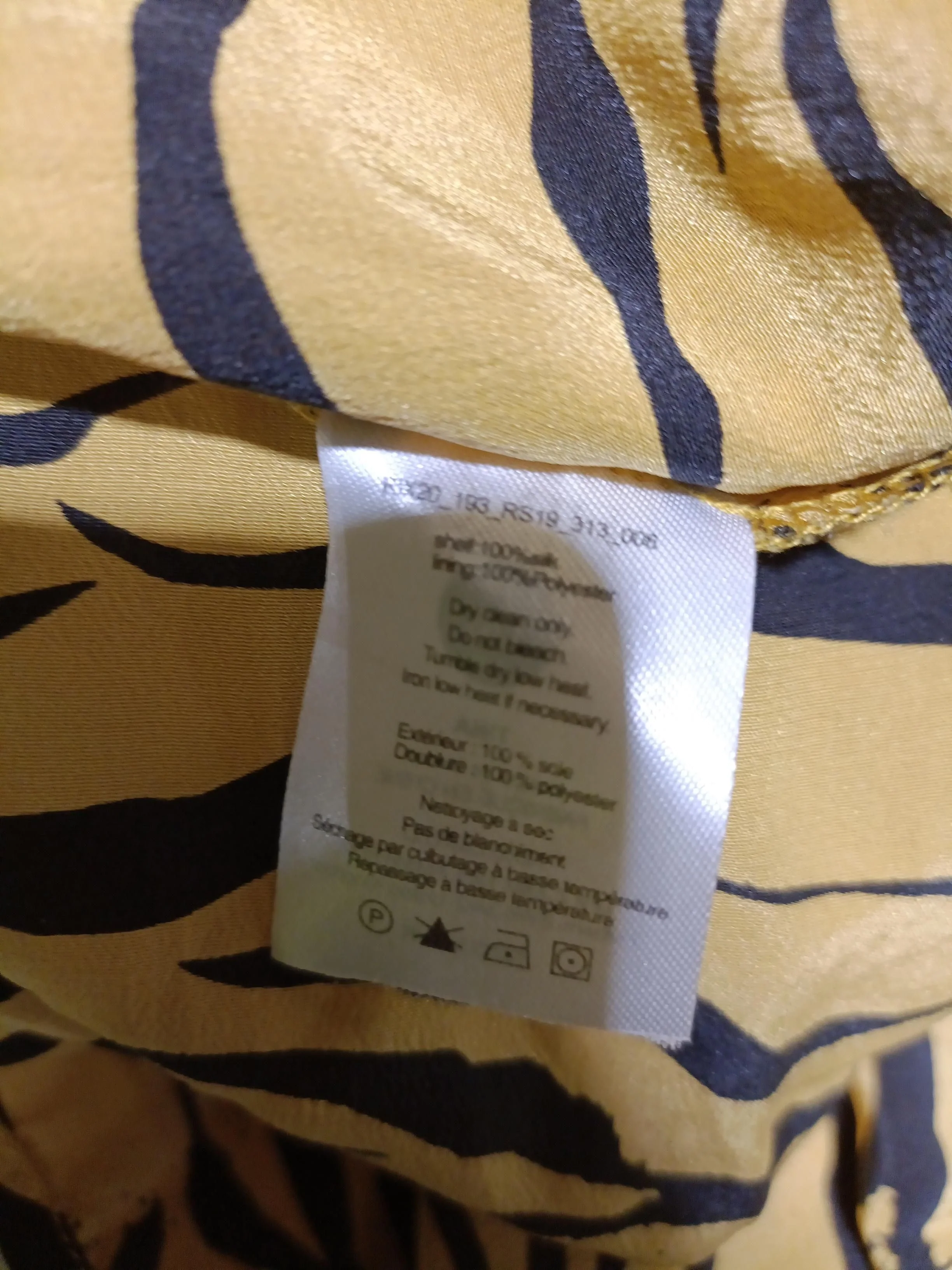 RIXO Women's Midi Skirt L Yellow Animal Print Silk with Polyester Midi Pleated - Image 6
