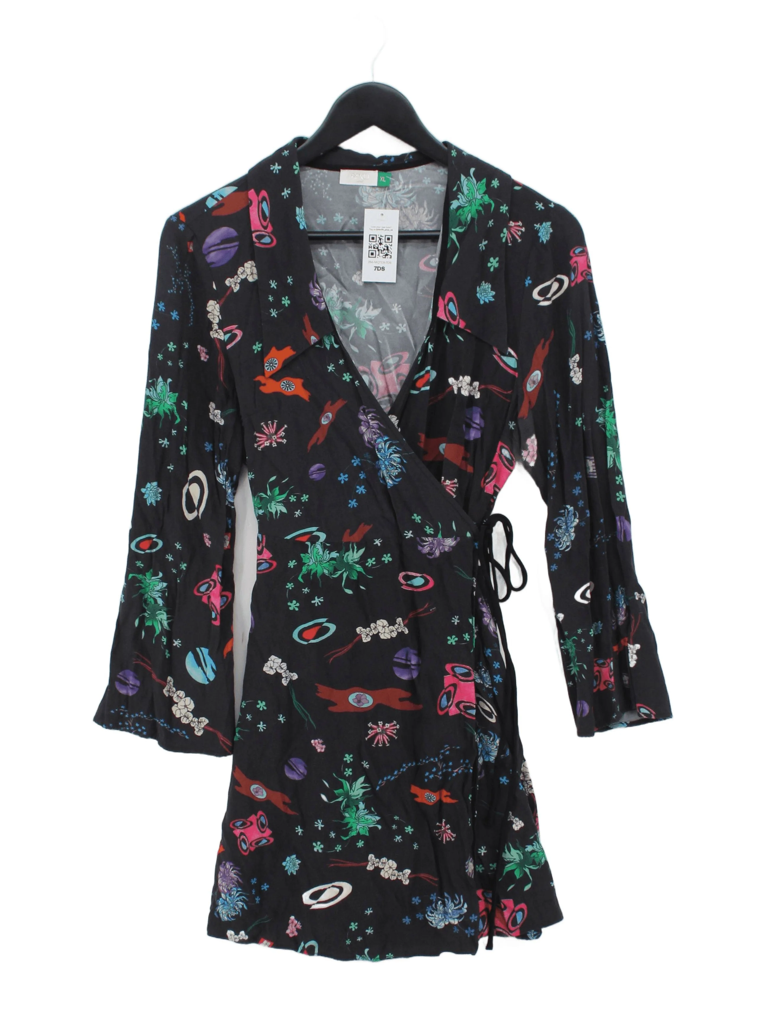 RIXO Wrap Mini Dress XL in Black