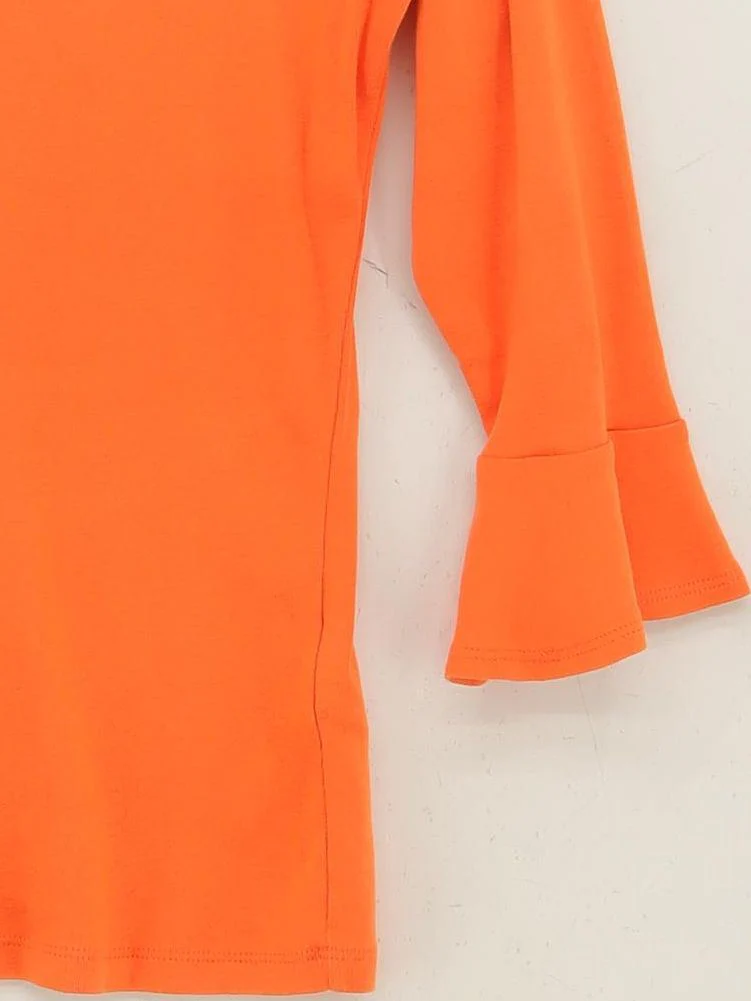 RLX (RALPH LAUREN) Women's Top L Orange 100% Cotton 3/4 Sleeve Round Neck Basic - Image 4