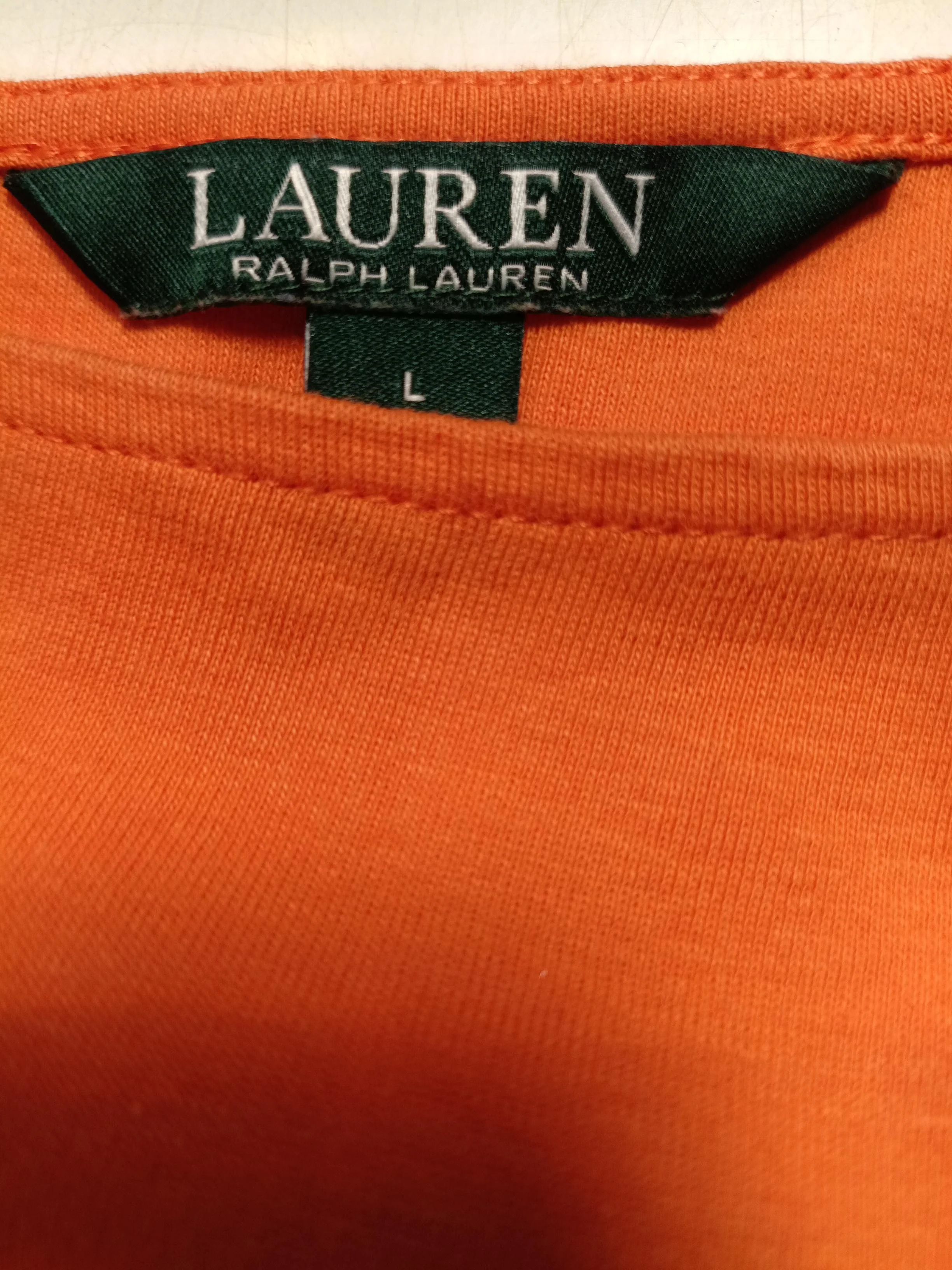 RLX (RALPH LAUREN) Women's Top L Orange 100% Cotton 3/4 Sleeve Round Neck Basic - Image 5