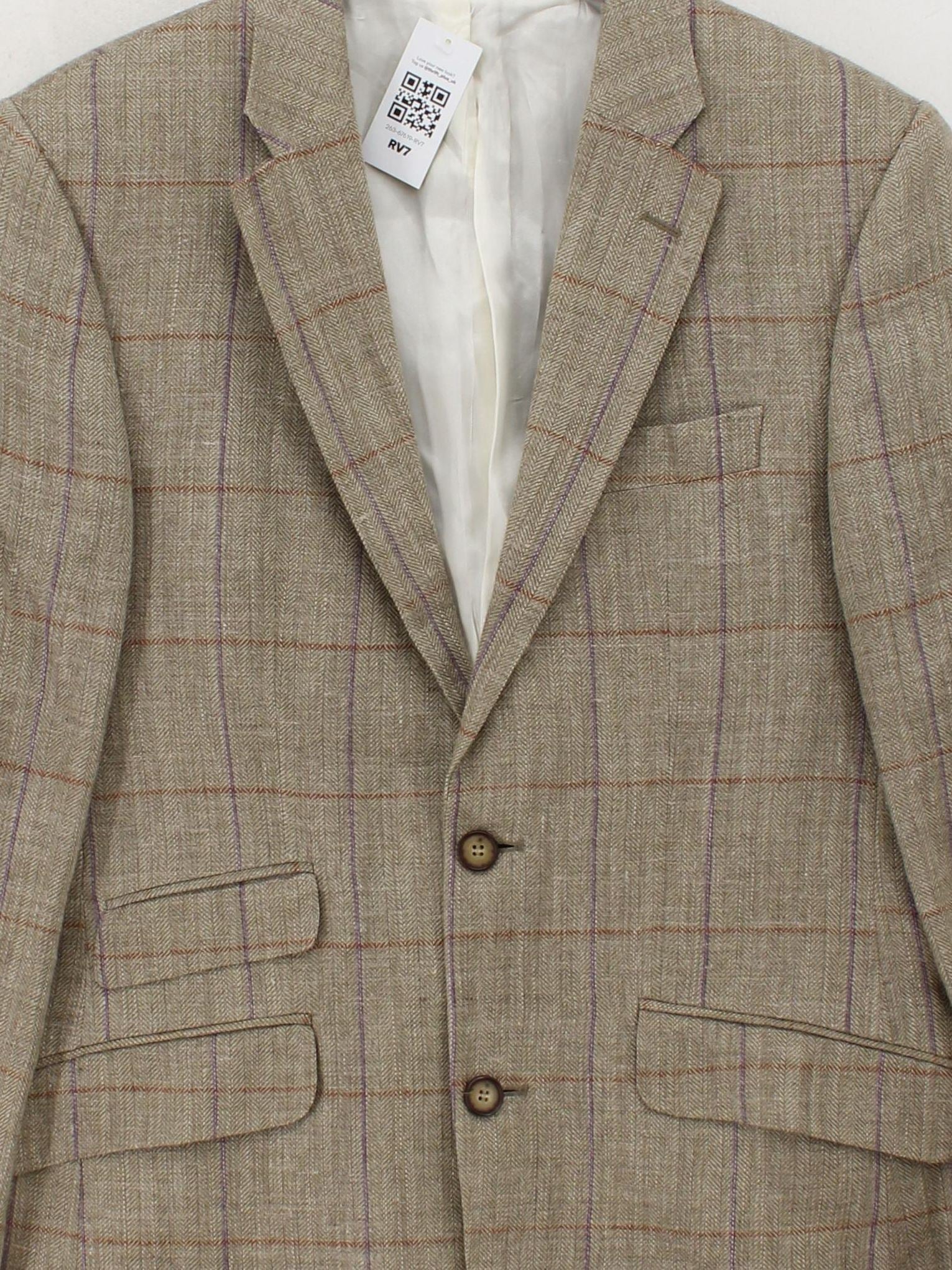 Robert Noble Men's Blazer Chest: 38 in Brown Checkered 100% Wool Overcoat - Image 3