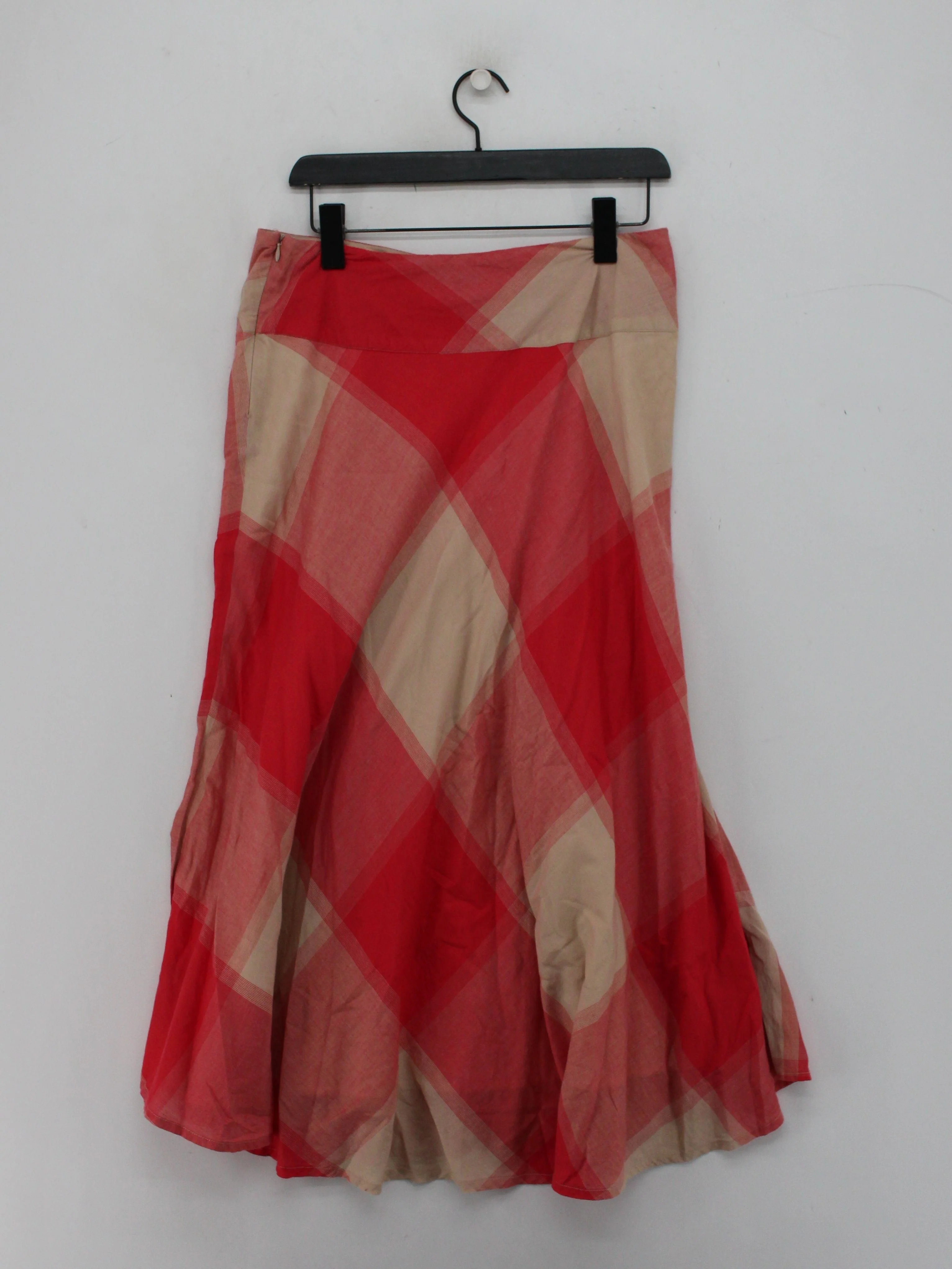 Rocha.John Rocha Women's Midi Skirt UK 12 Red Checkered 100% Cotton Midi A-Line - Image 2