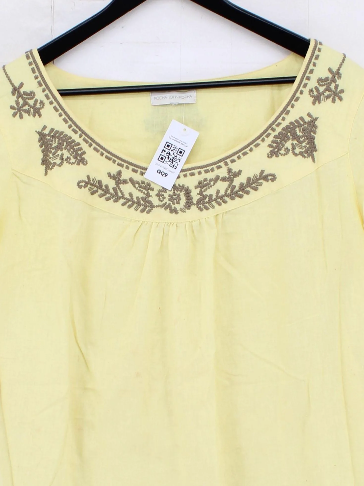 Rocha.John Rocha Women's Top XL Yellow Linen with Cotton Basic - Image 3