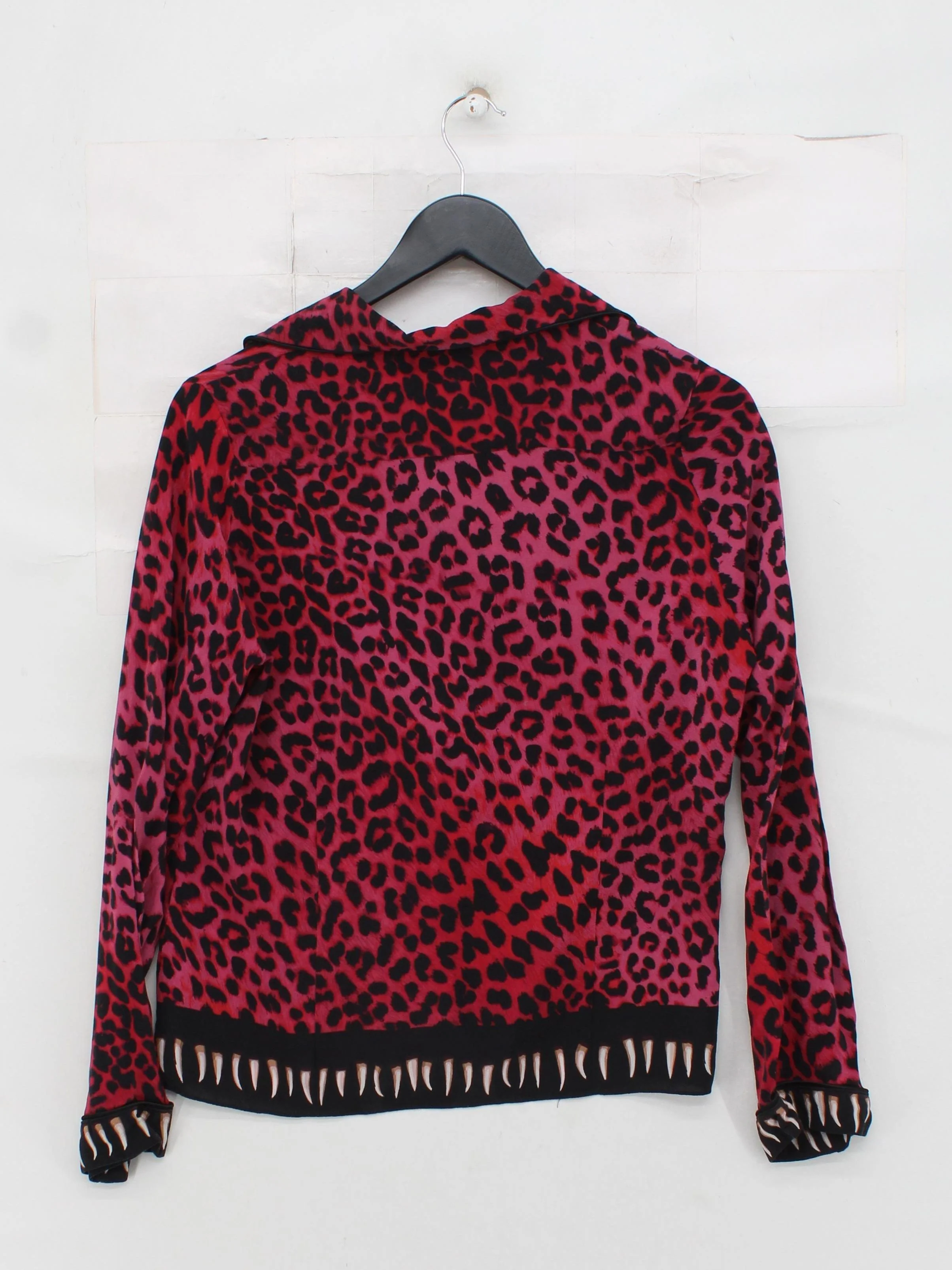 Rockins Women's Shirt M Red Animal Print 100% Silk Long Sleeve Collared Basic - Image 2