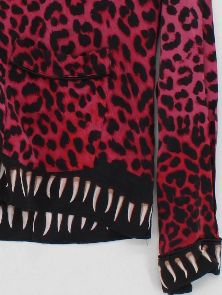 Rockins Women's Shirt M Red Animal Print 100% Silk Long Sleeve Collared Basic - Image 4