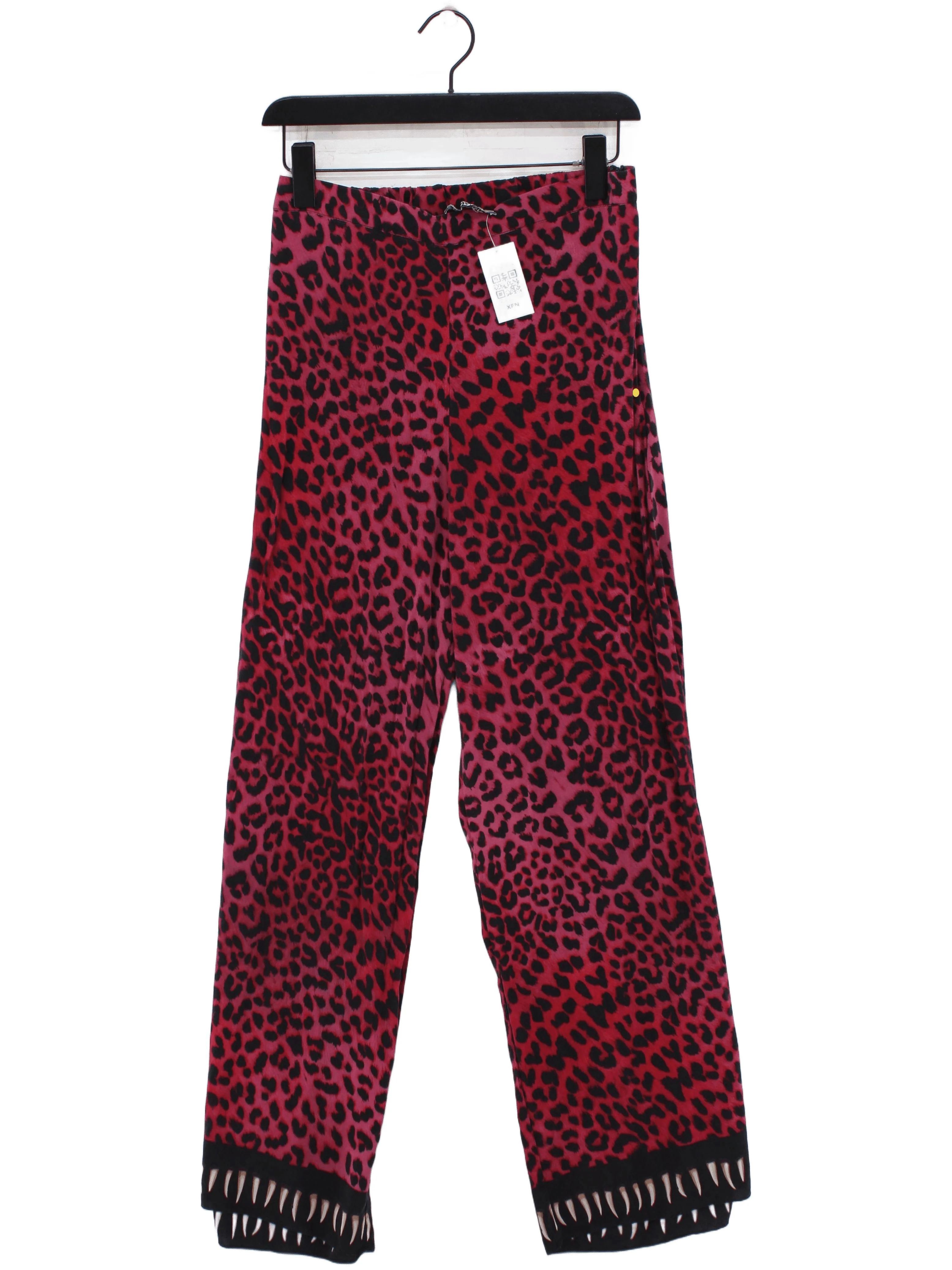 Rockins Women's Trousers M Pink Animal Print 100% Silk Straight Capri