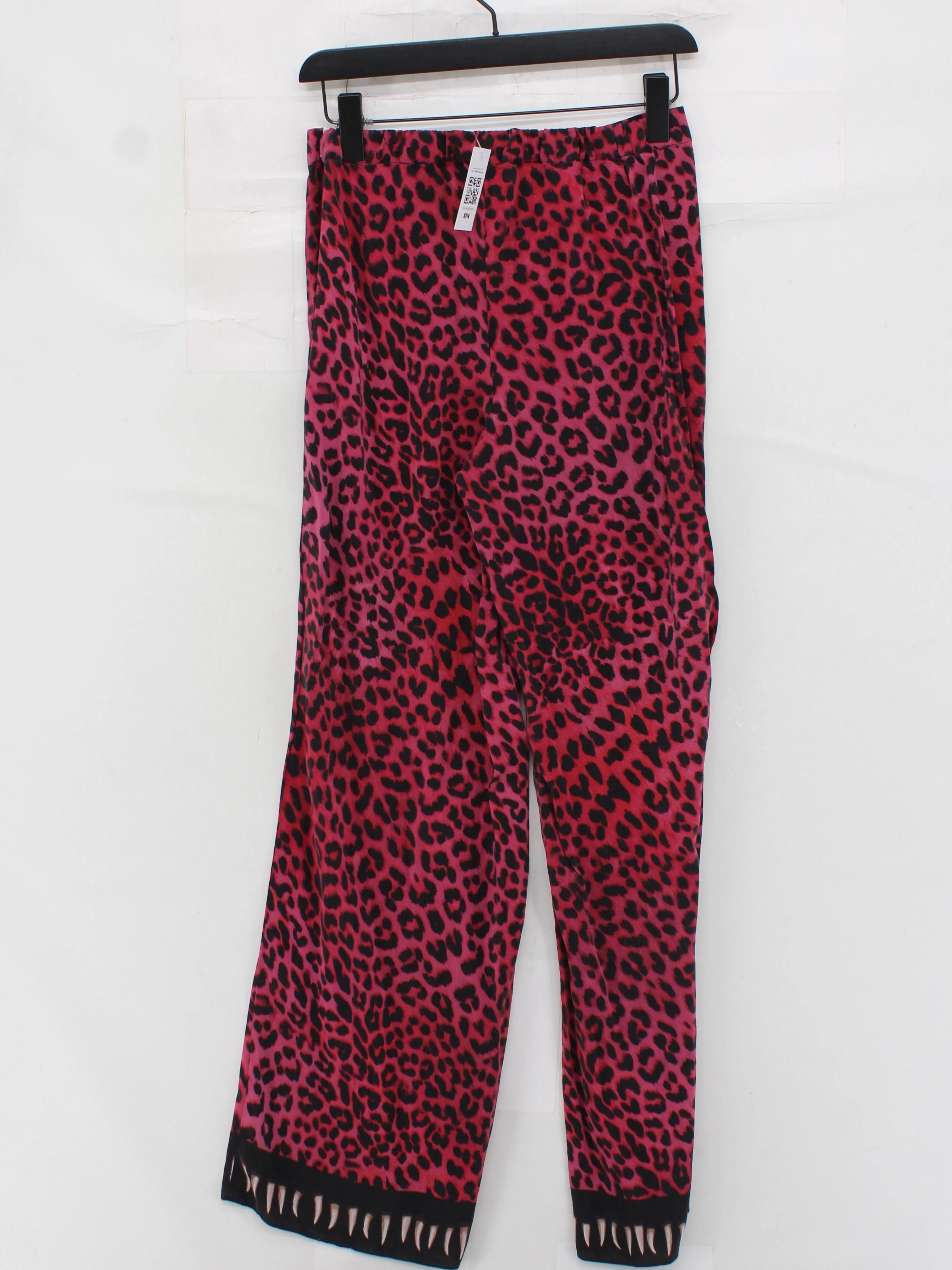 Rockins Women's Trousers M Pink Animal Print 100% Silk Straight Capri - Image 2