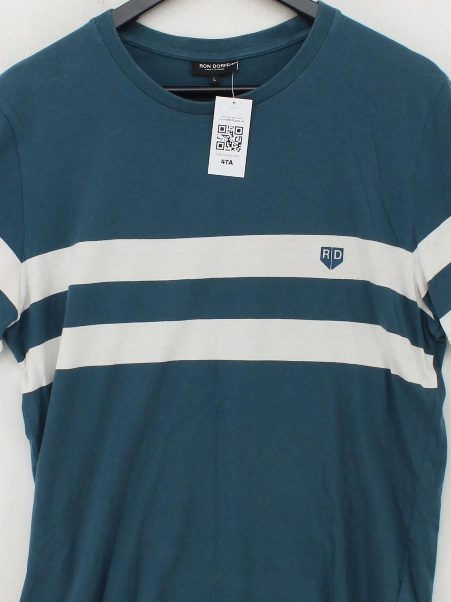 Ron Dorff Men's T-Shirt L Blue Striped 100% Cotton Basic - Image 3