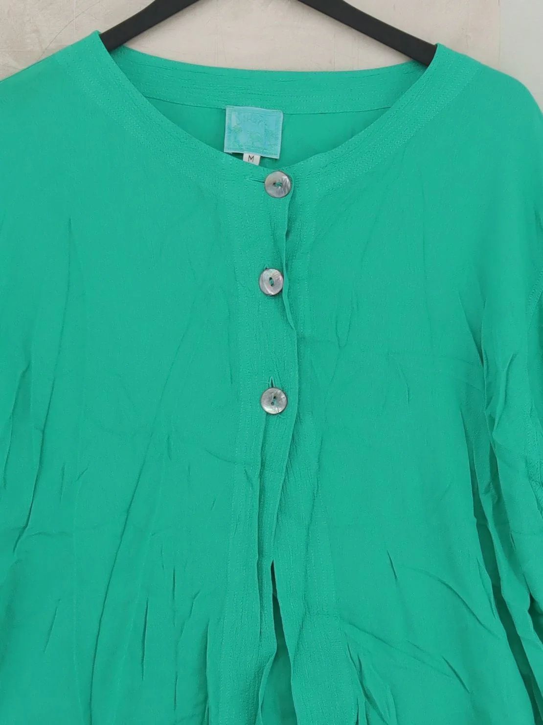 Sahara Women's Blouse M Green 100% Viscose 3/4 Sleeve Round Neck Basic - Image 3