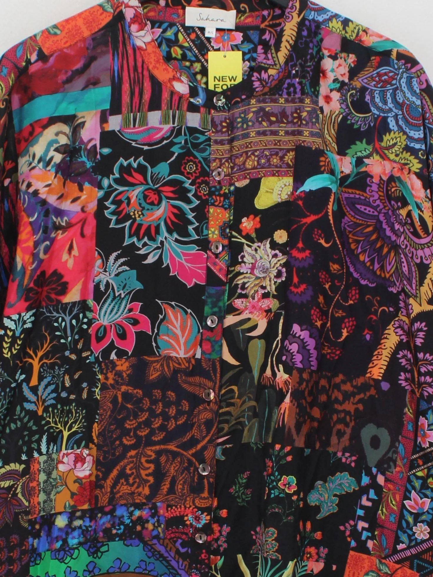 Sahara Women's Shirt UK 14 Multi 100% Silk 3/4 Sleeve Collared Basic - Image 3