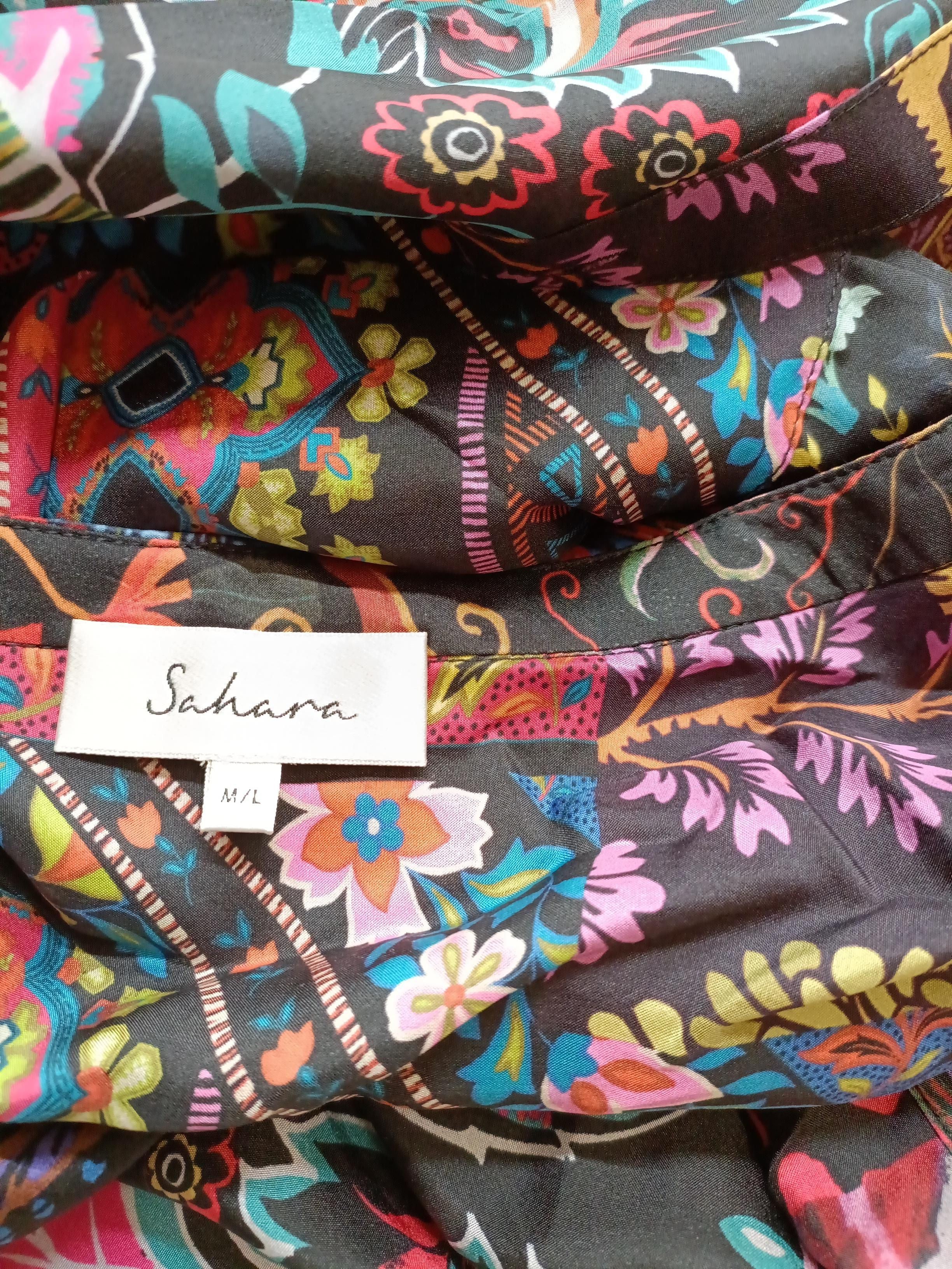 Sahara Women's Shirt UK 14 Multi 100% Silk 3/4 Sleeve Collared Basic - Image 5
