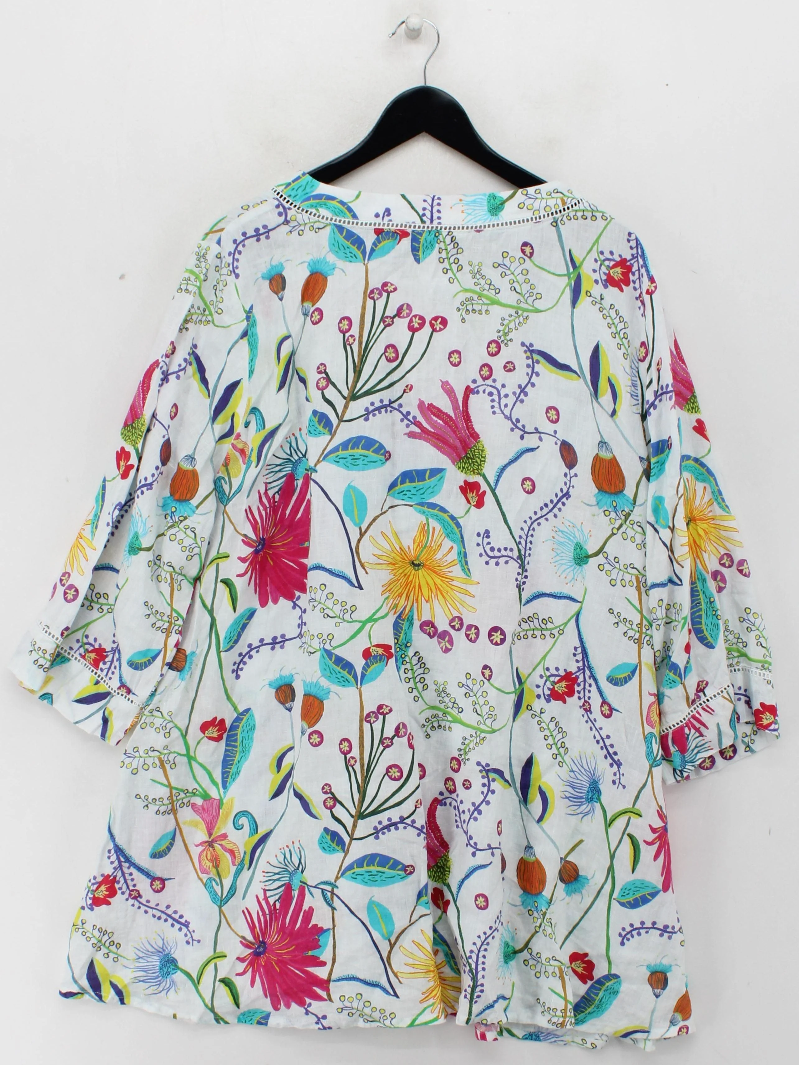 Sahara Women's Top UK 20 Multi Floral 100% Linen 3/4 Sleeve V-Neck Tunic - Image 2