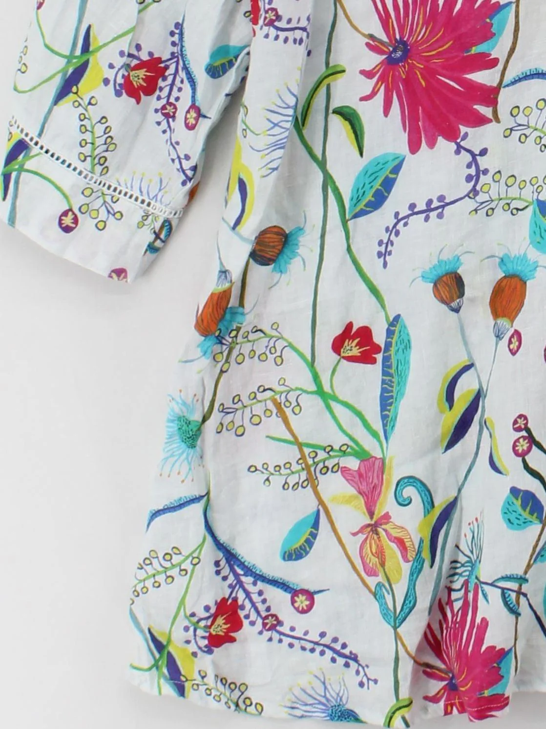 Sahara Women's Top UK 20 Multi Floral 100% Linen 3/4 Sleeve V-Neck Tunic - Image 4