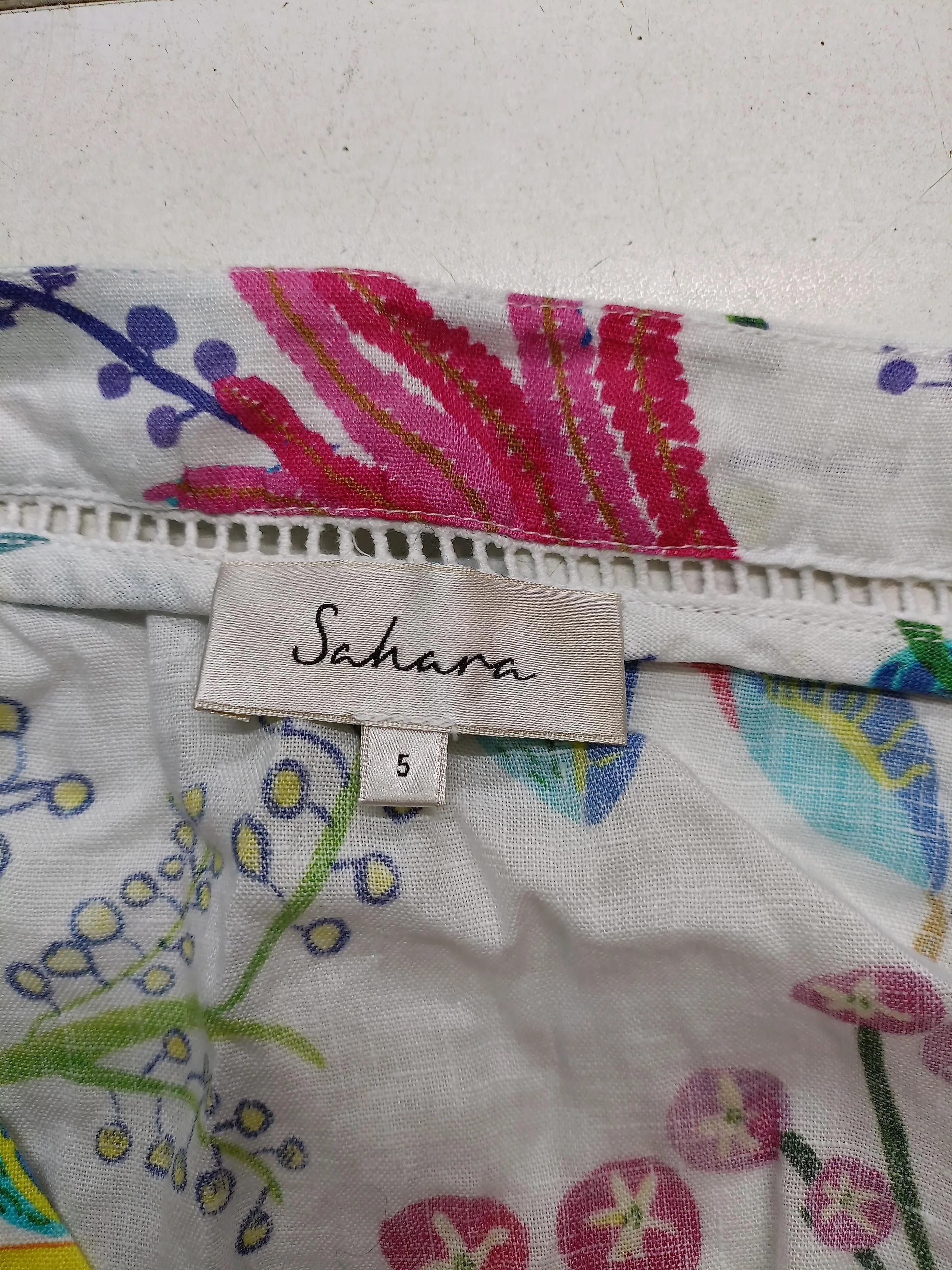 Sahara Women's Top UK 20 Multi Floral 100% Linen 3/4 Sleeve V-Neck Tunic - Image 5