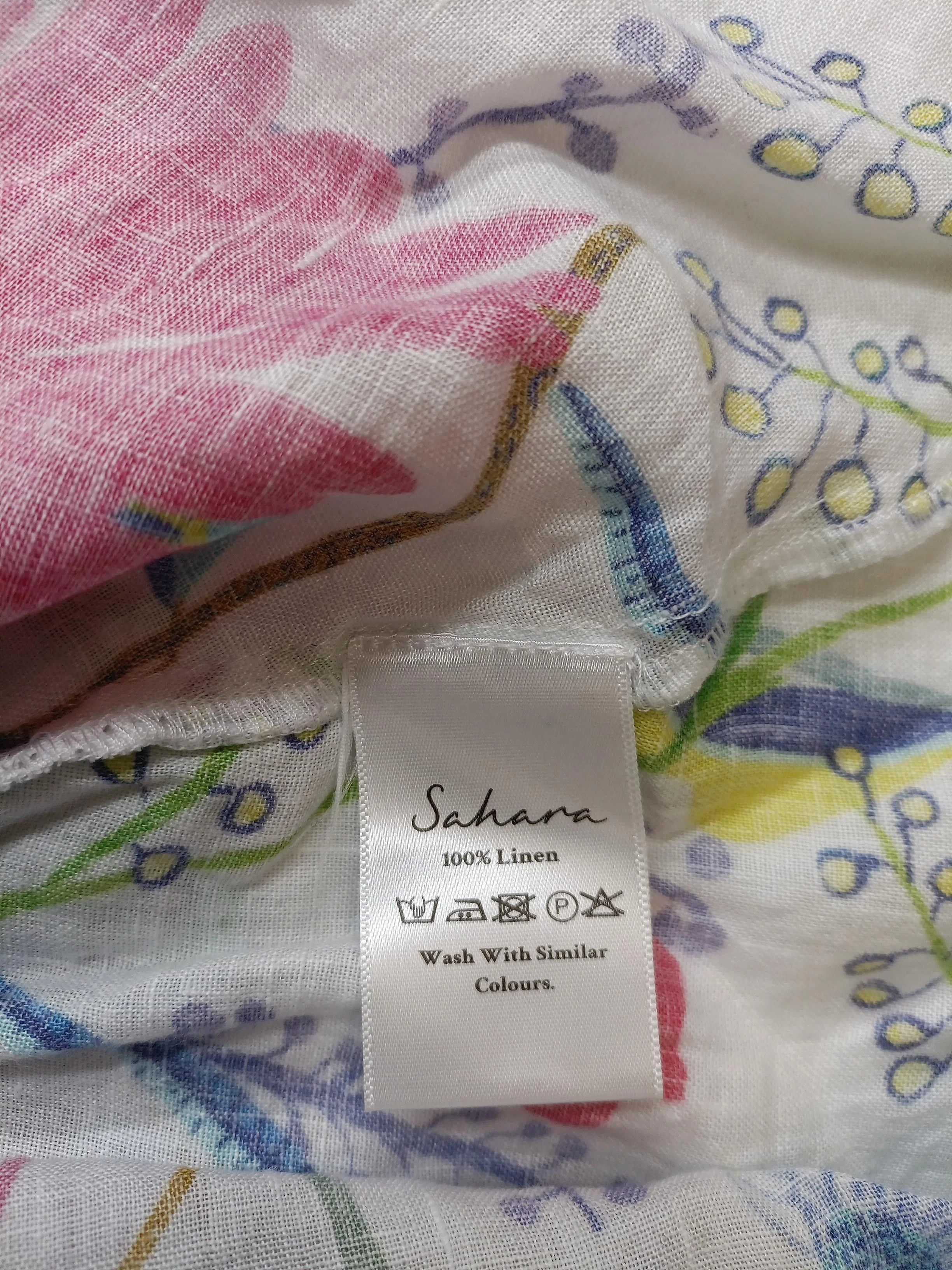 Sahara Women's Top UK 20 Multi Floral 100% Linen 3/4 Sleeve V-Neck Tunic - Image 6