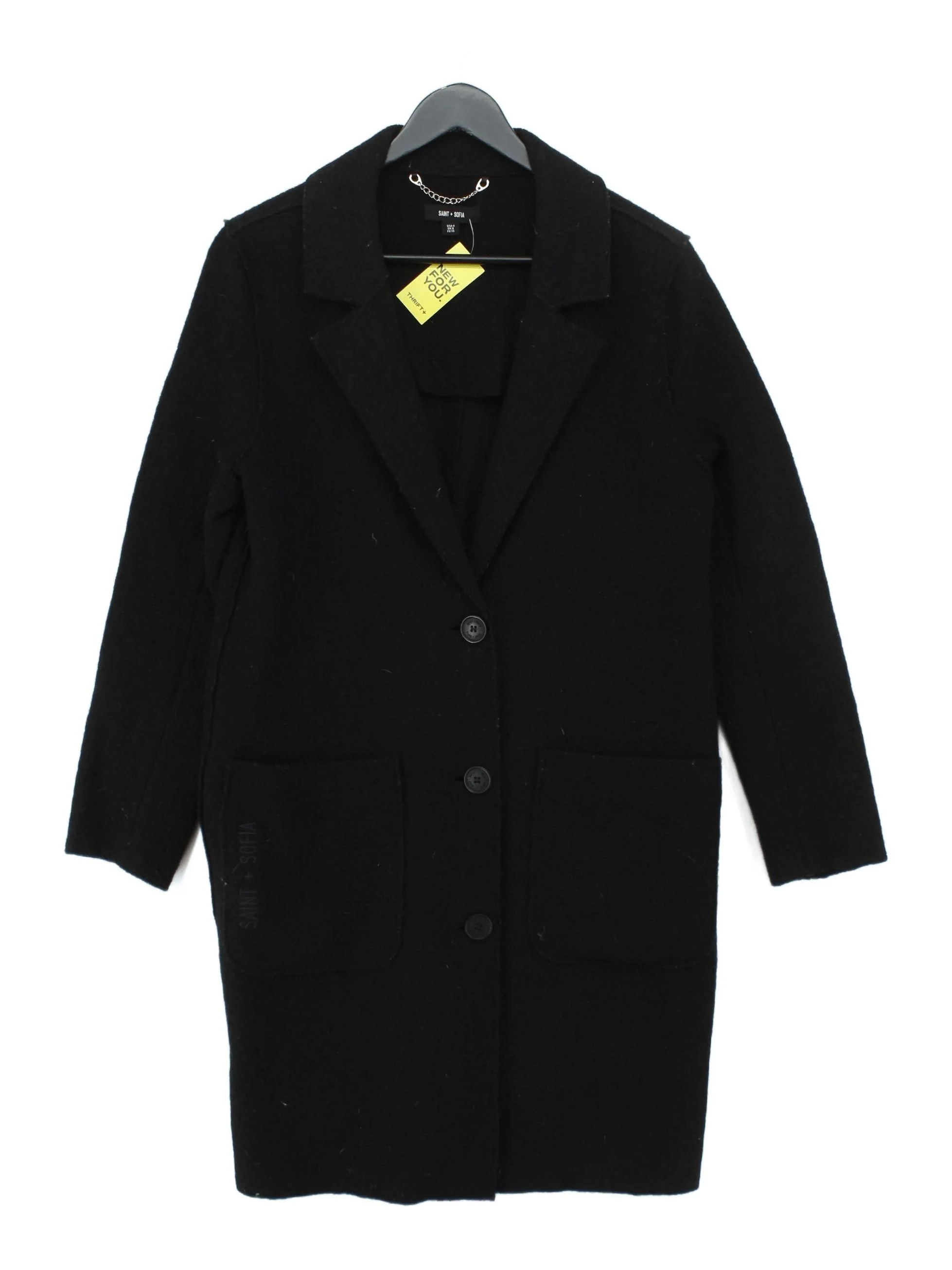 Saint + Sofia Women's Coat UK 8 Black 100% Wool Overcoat