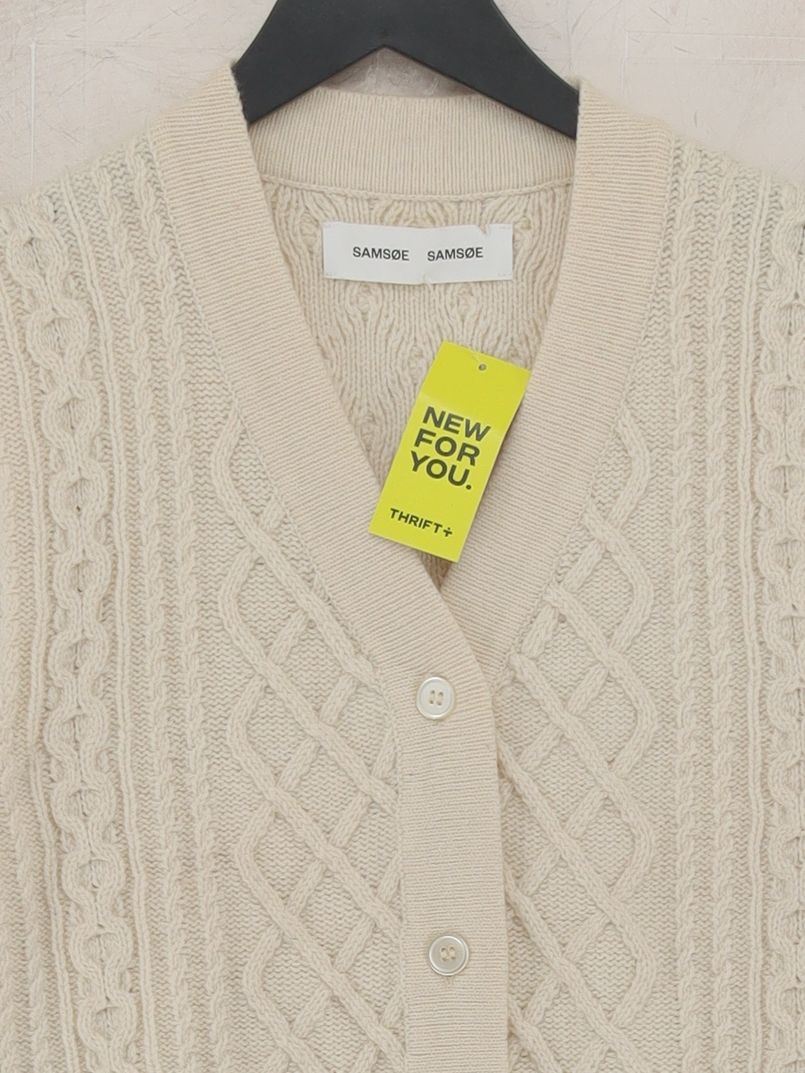 Samsøe & Samsøe Women's Cardigan XS Cream Wool with Polyester, Cotton Cardigan - Image 3