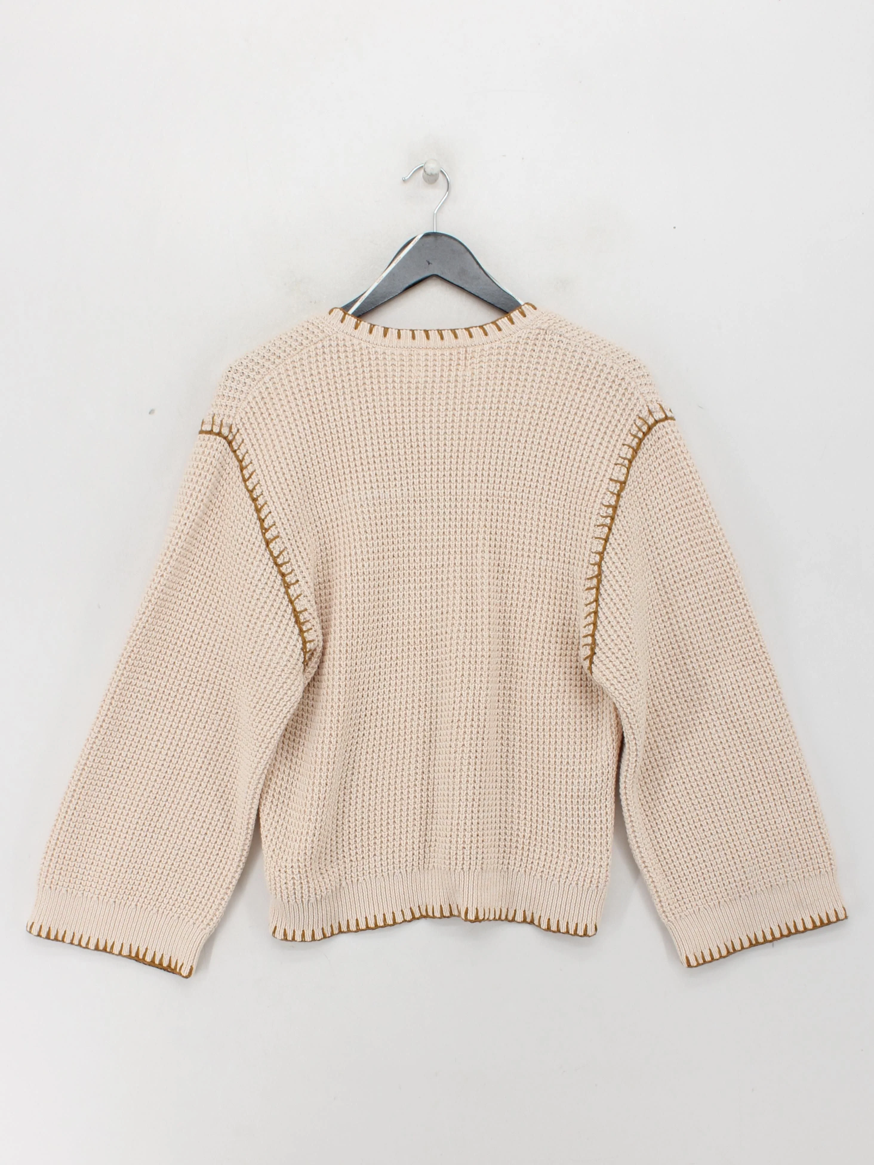 SANCIA Women's Jumper S Cream Cotton with Wool V-Neck Pullover - Image 2