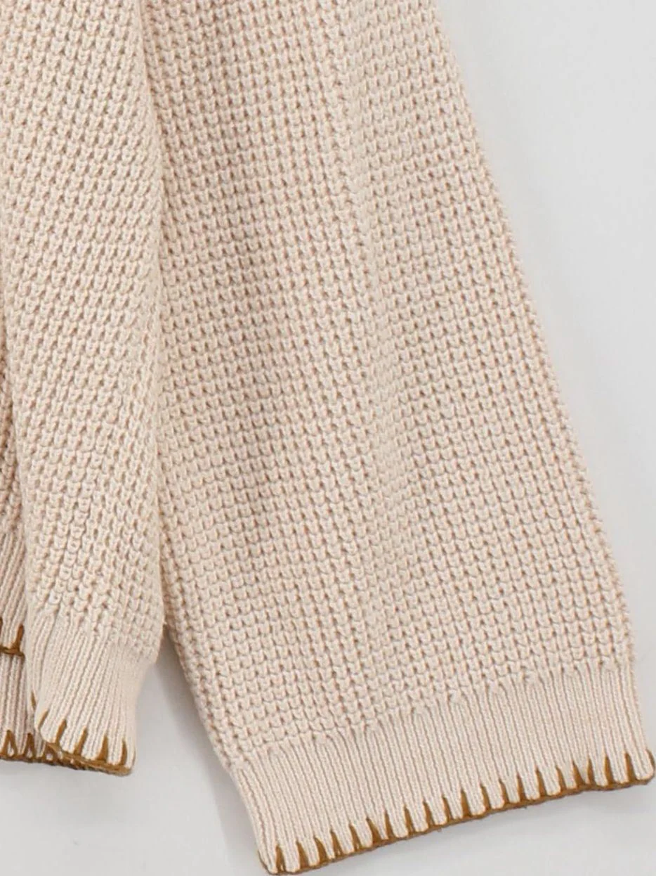 SANCIA Women's Jumper S Cream Cotton with Wool V-Neck Pullover - Image 4
