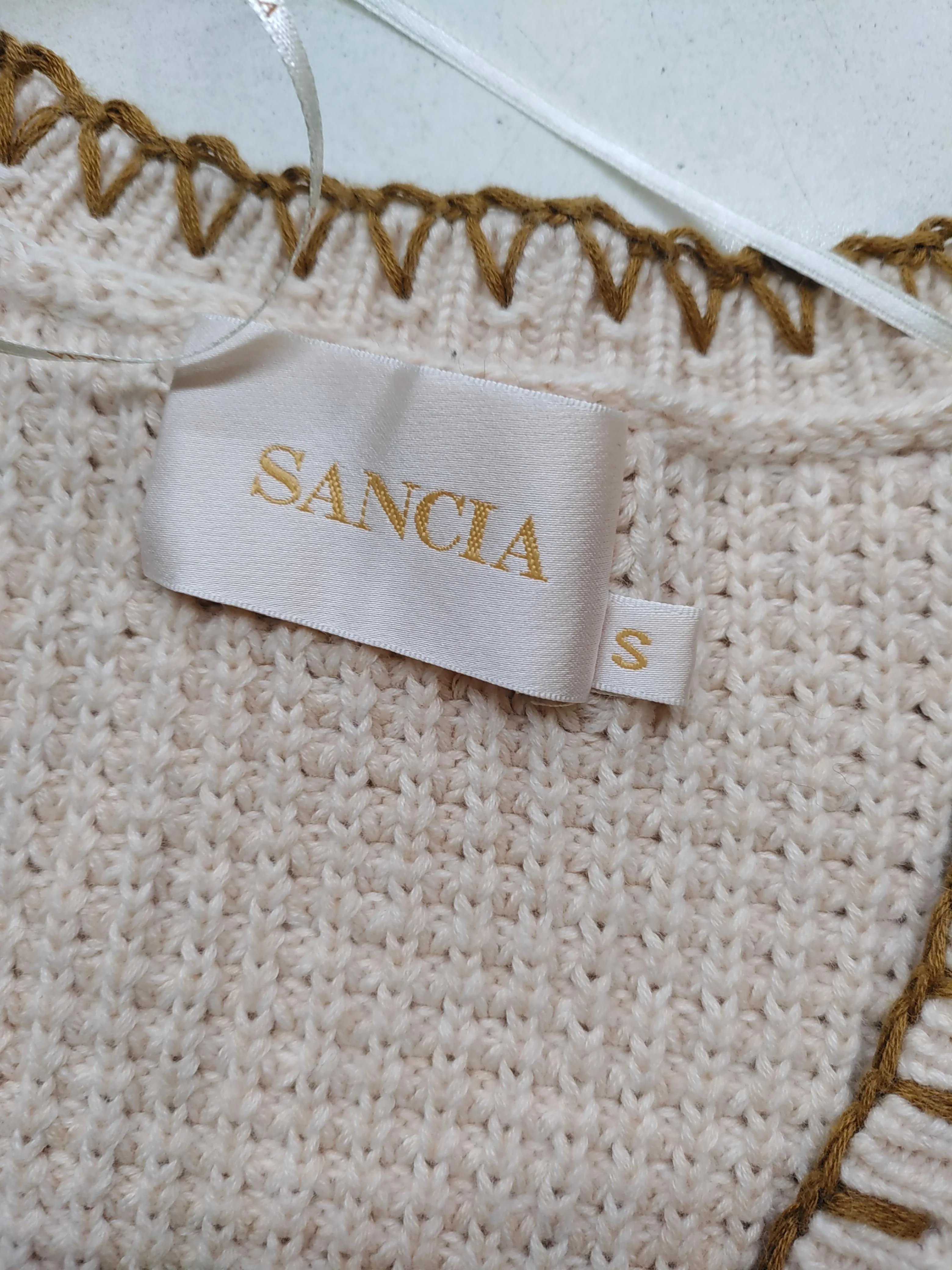 SANCIA Women's Jumper S Cream Cotton with Wool V-Neck Pullover - Image 5
