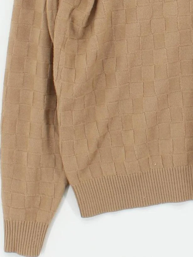 SAND Men's Jumper L Tan Checkered 100% Wool V-Neck Pullover - Image 4