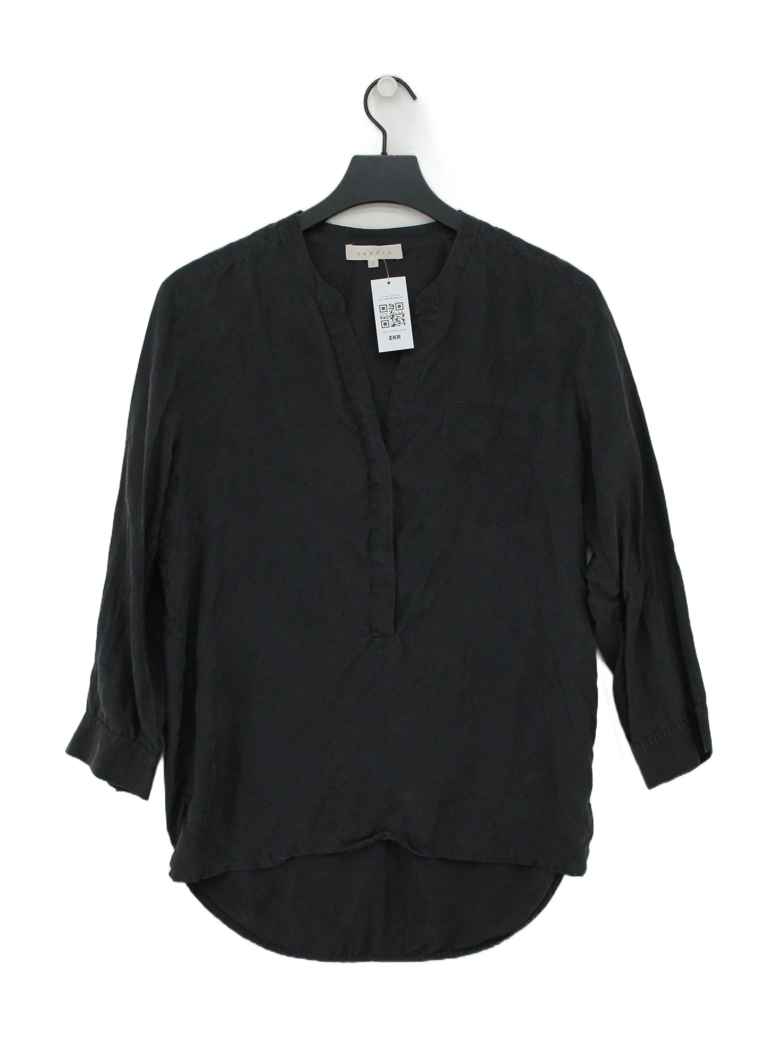 Sandro Women's Blouse M Black 100% Other 3/4 Sleeve V-Neck Basic