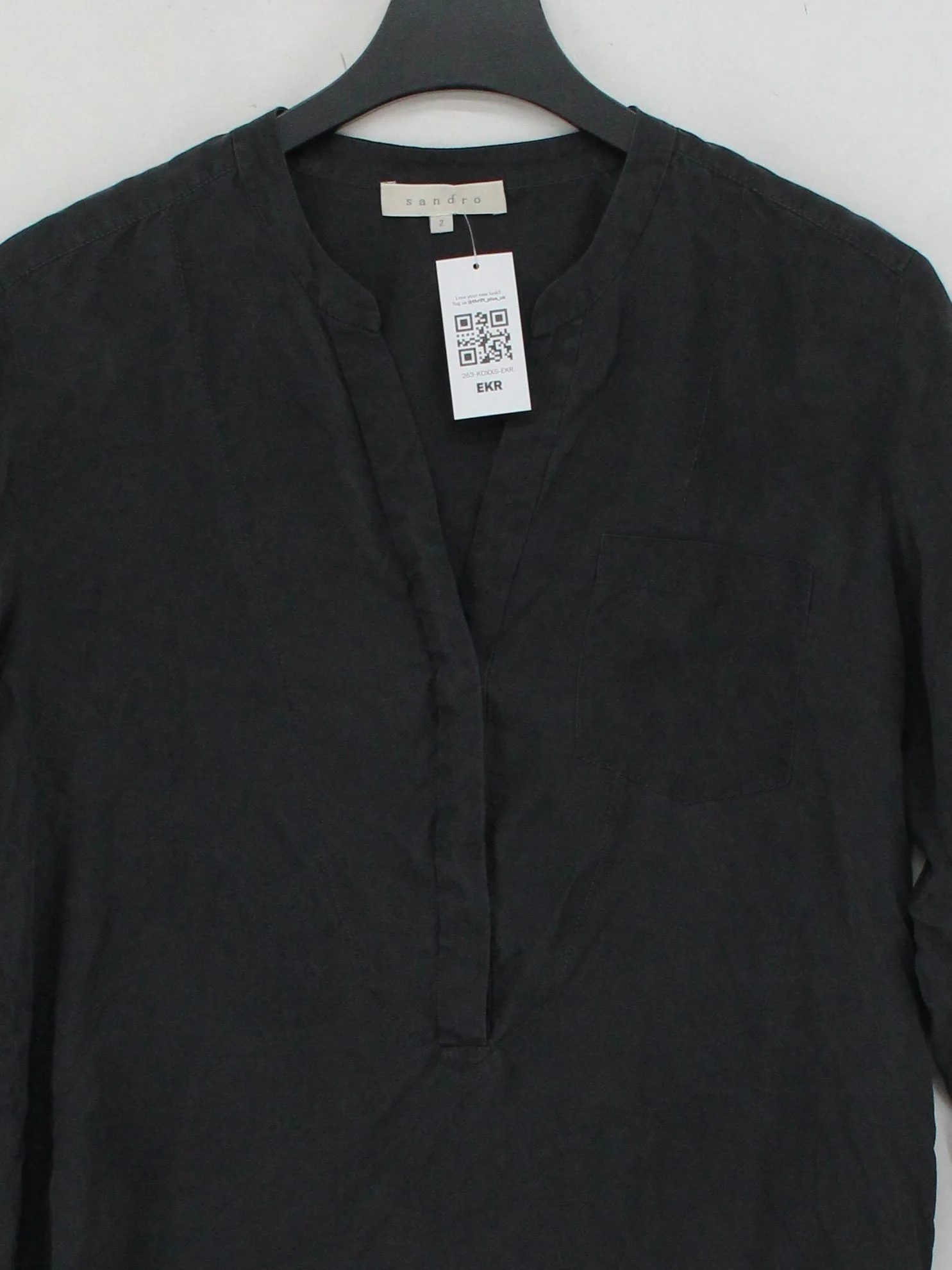 Sandro Women's Blouse M Black 100% Other 3/4 Sleeve V-Neck Basic - Image 3