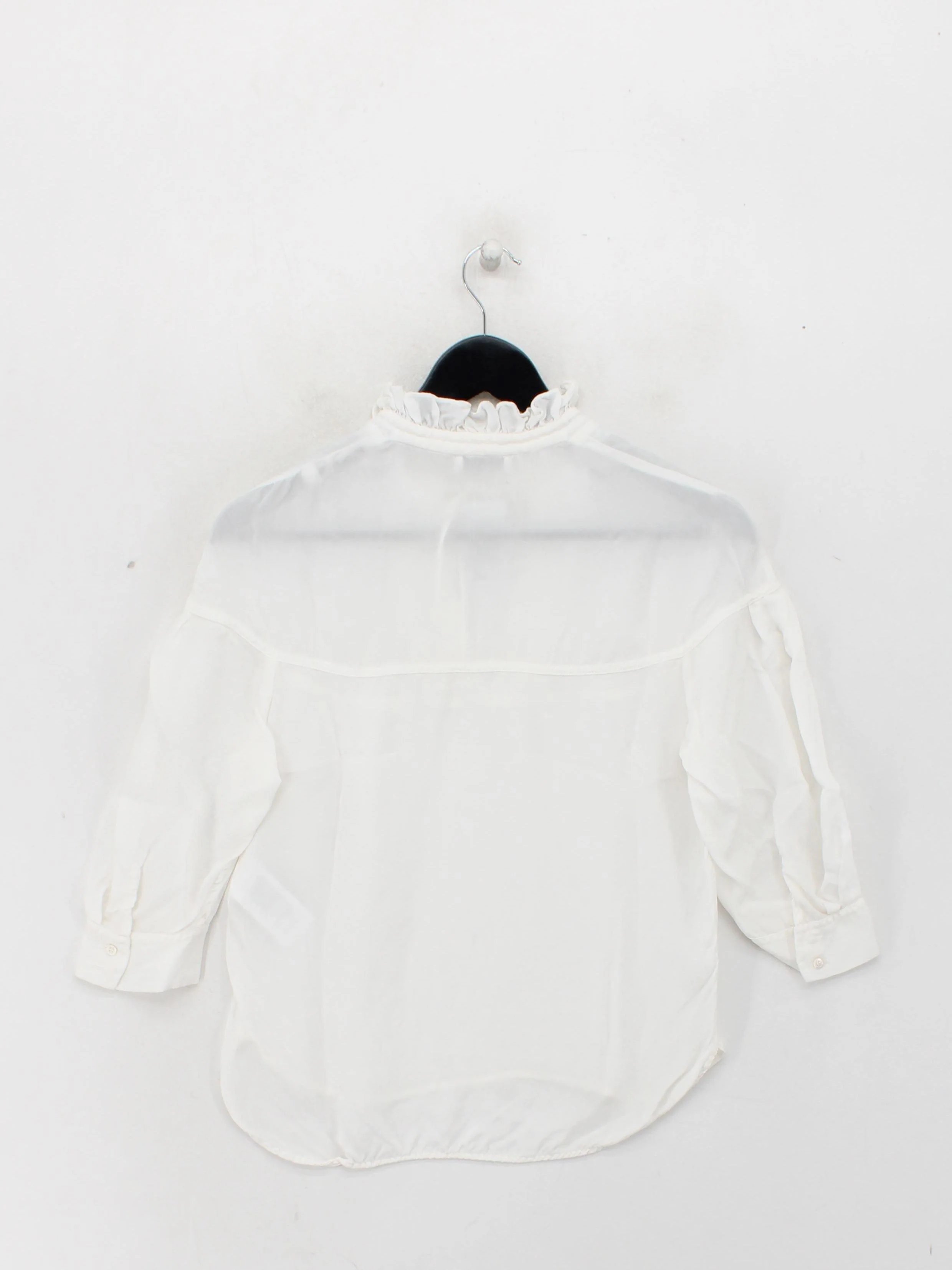 Sandro Women's Blouse M White 100% Rayon 3/4 Sleeve Collared Basic - Image 2