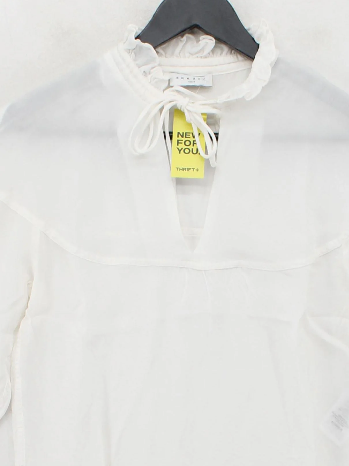 Sandro Women's Blouse M White 100% Rayon 3/4 Sleeve Collared Basic - Image 3