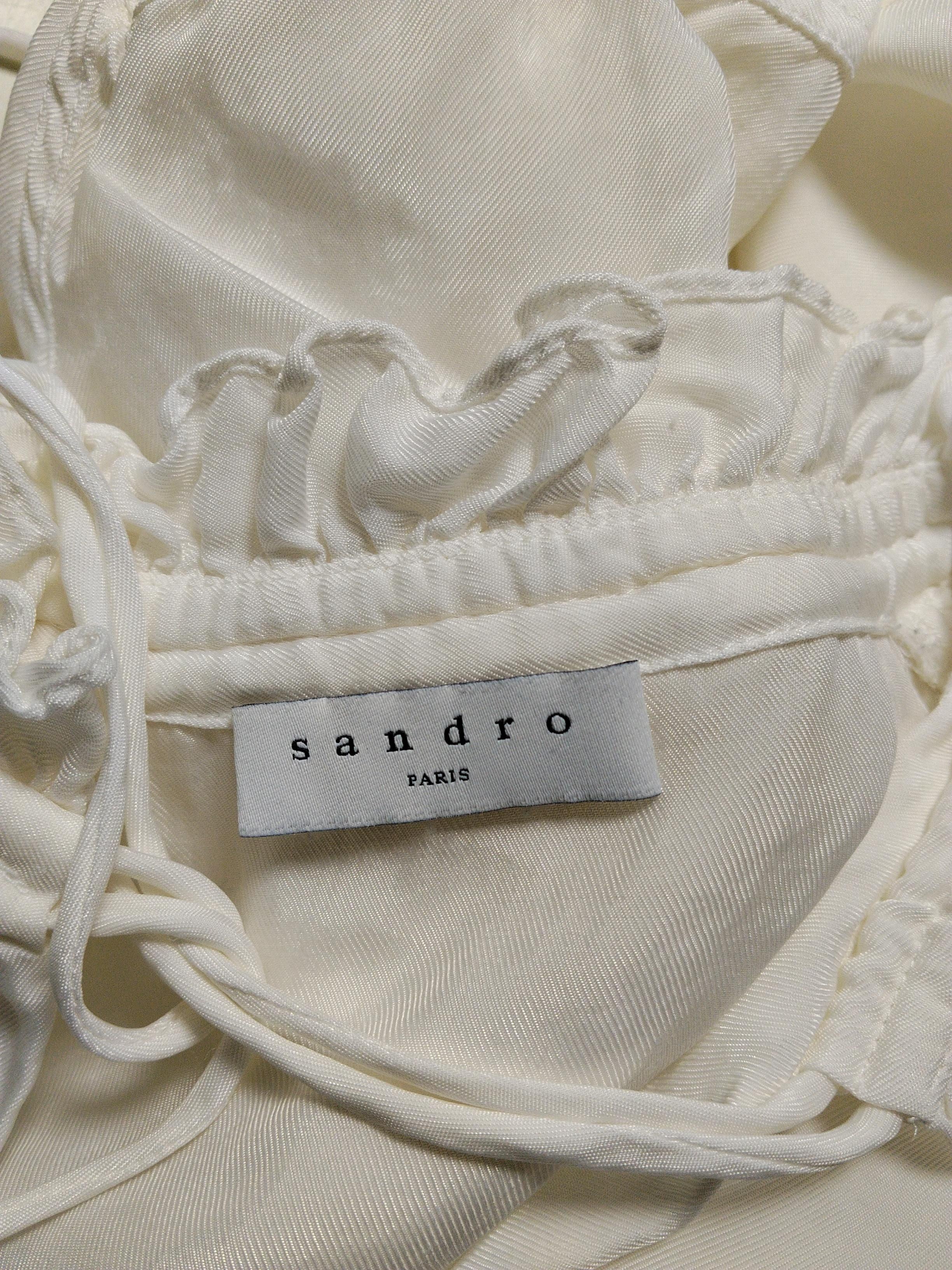 Sandro Women's Blouse M White 100% Rayon 3/4 Sleeve Collared Basic - Image 5