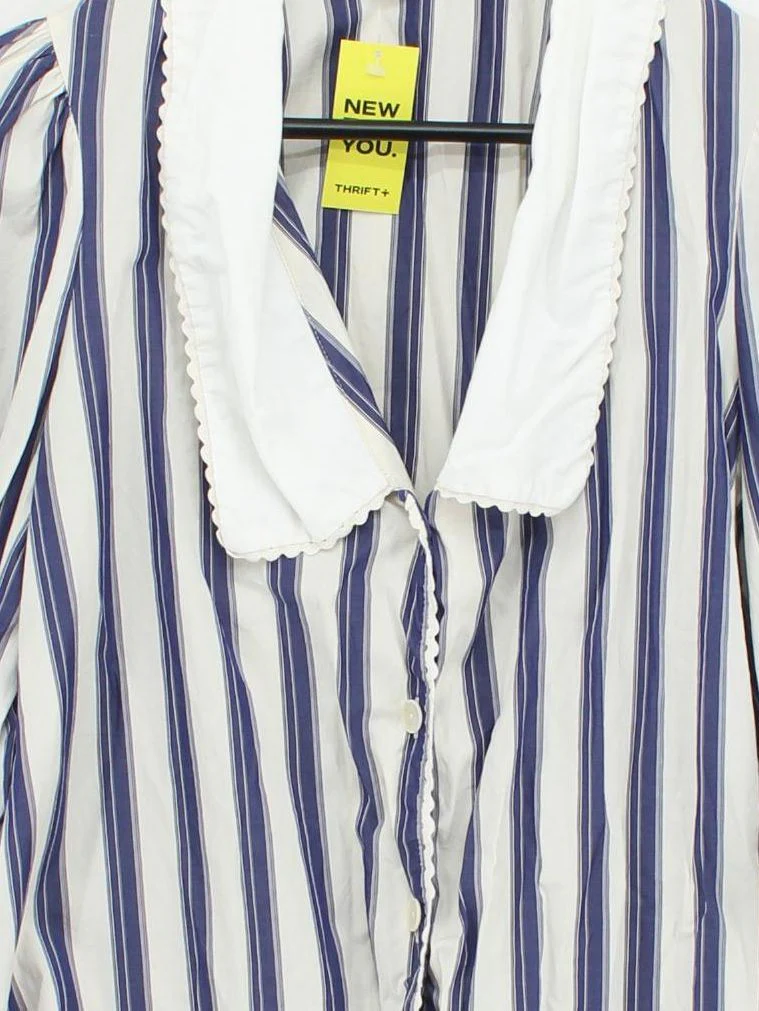 Sandro Women's Blouse S Multi Striped 100% Cotton 3/4 Sleeve Collared Basic - Image 3