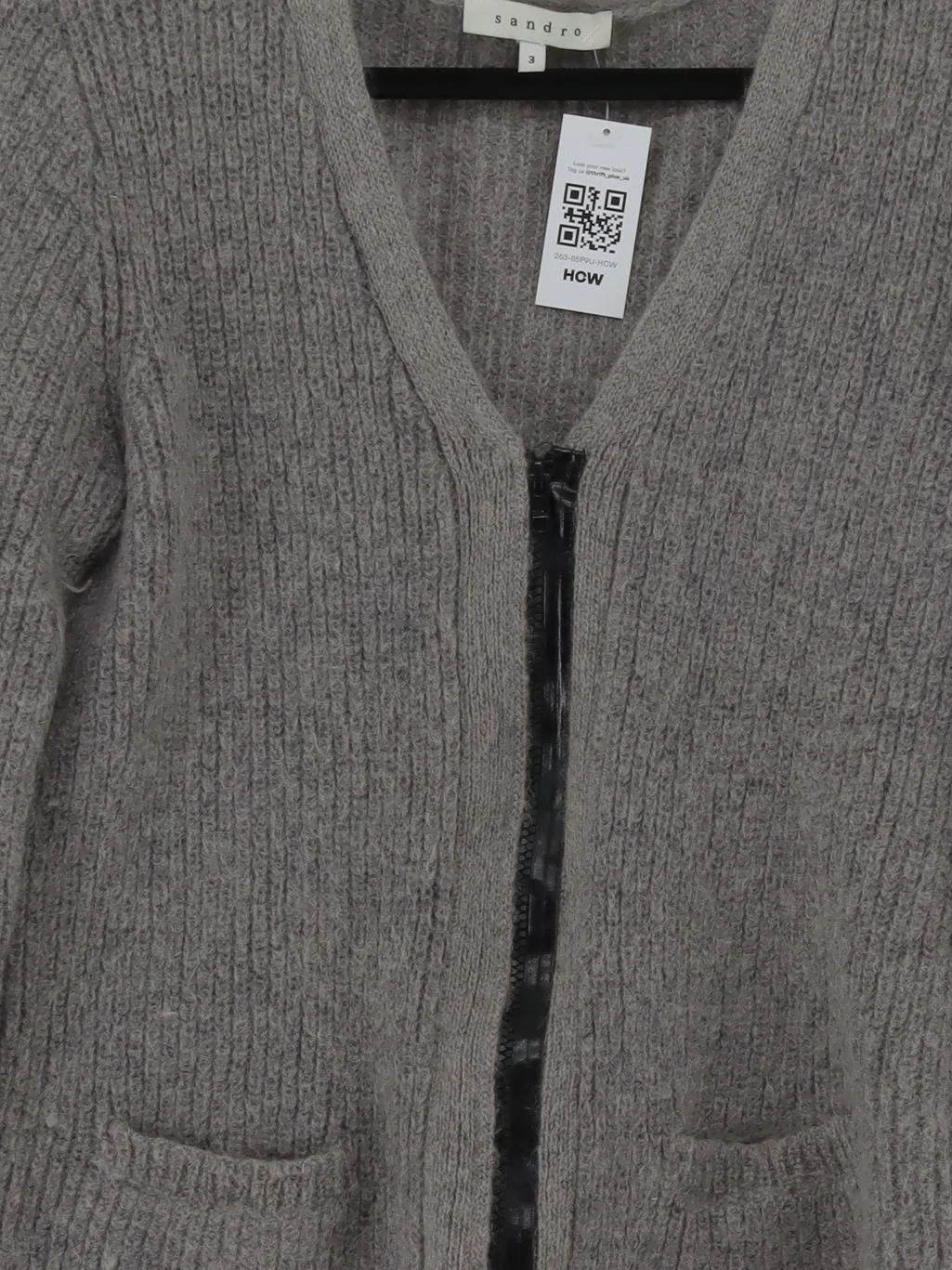 Sandro Women's Cardigan L Grey Mohair with Polyamide, Wool V-Neck Cardigan - Image 3
